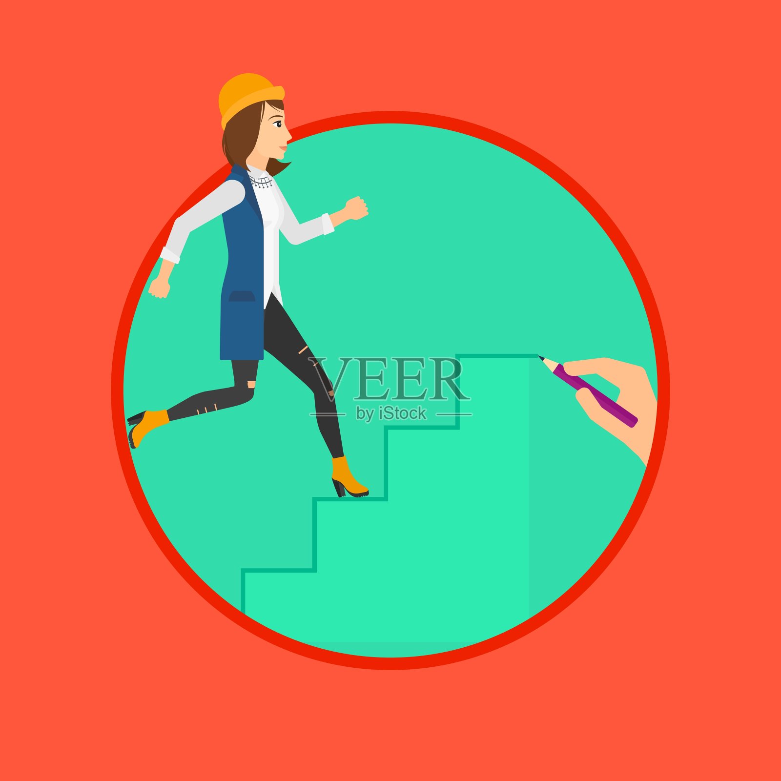 女人跑上楼插画图片素材