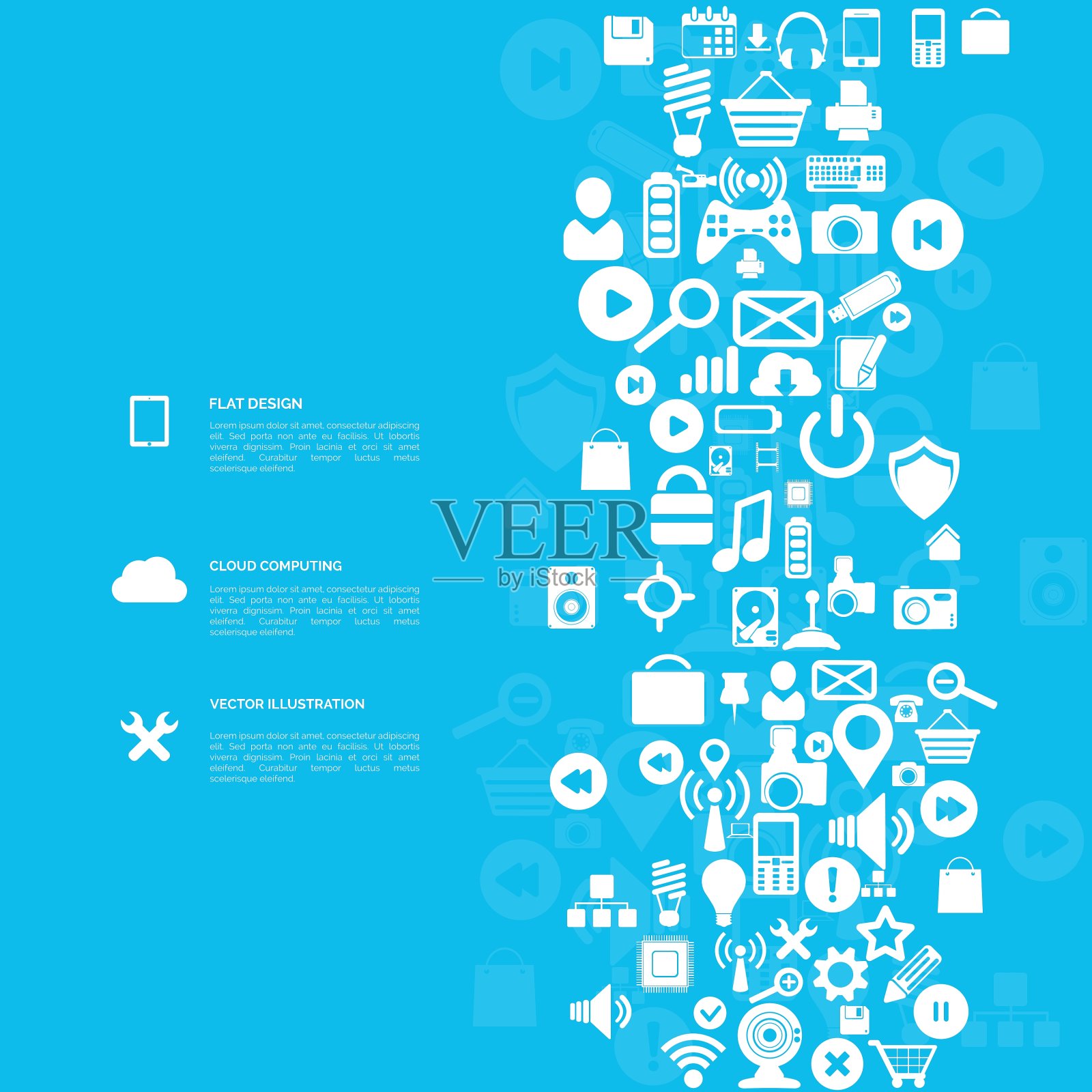 平面抽象背景与web图标界面插画图片素材