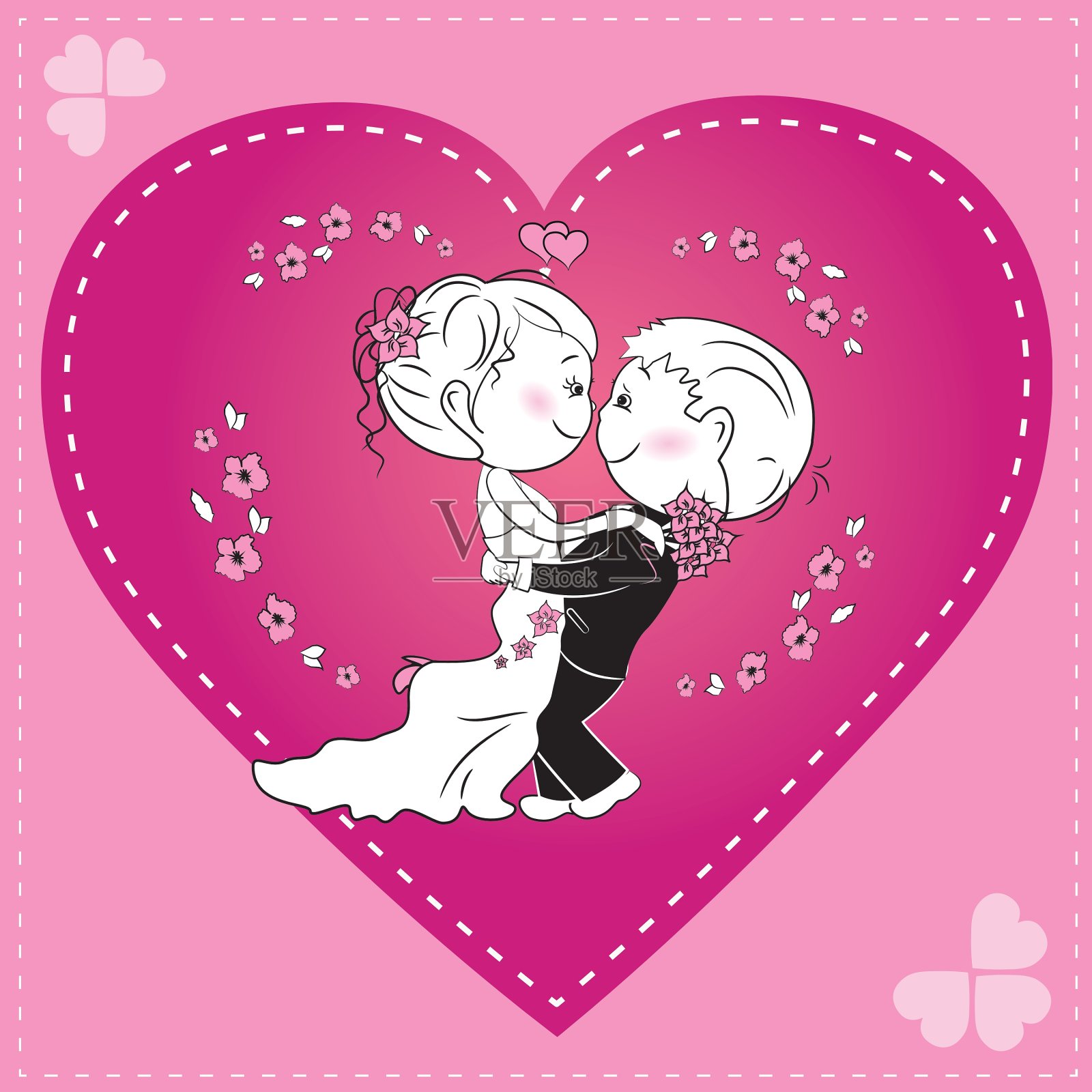 心心相印的情侣插画图片素材