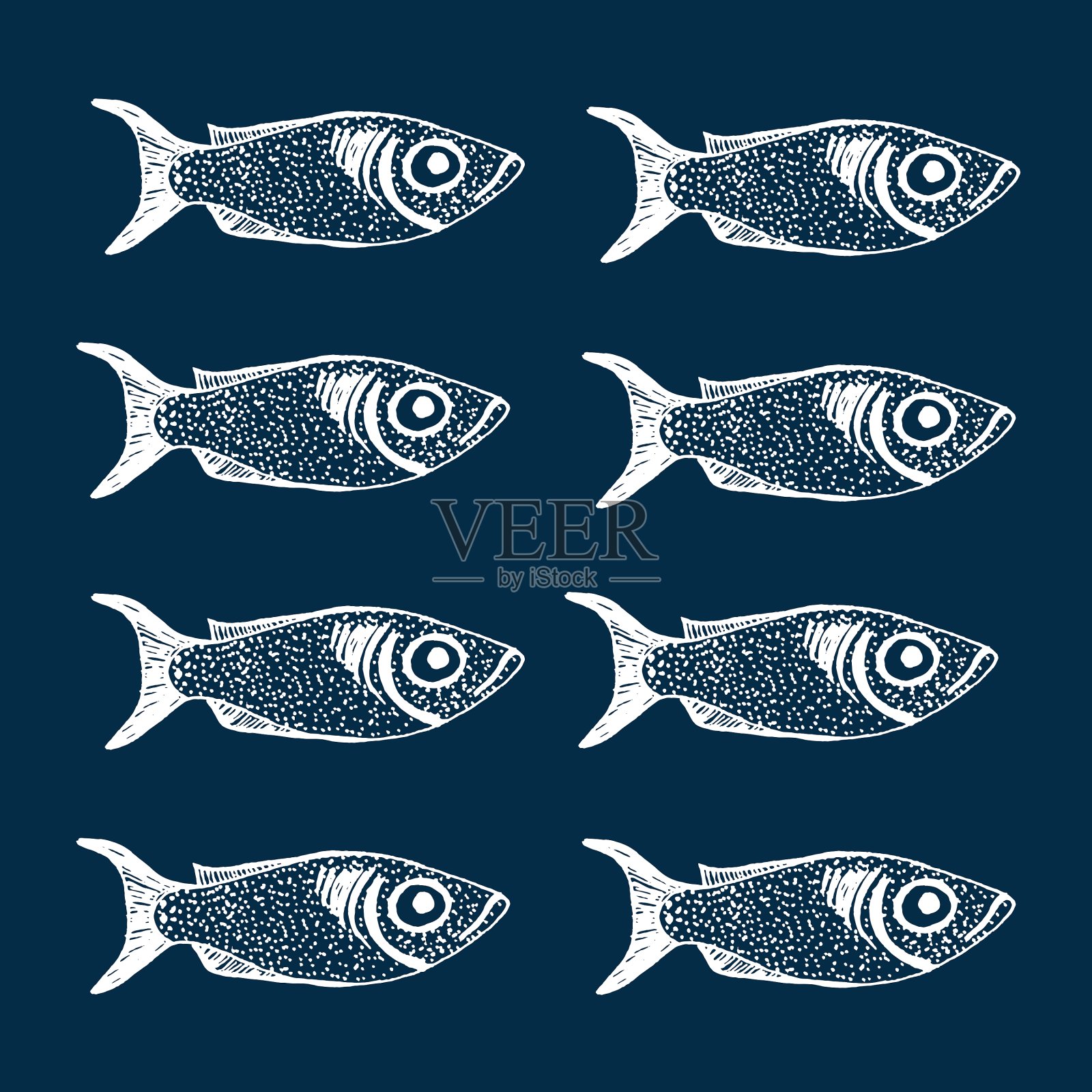 手绘鱼素描集图标素材