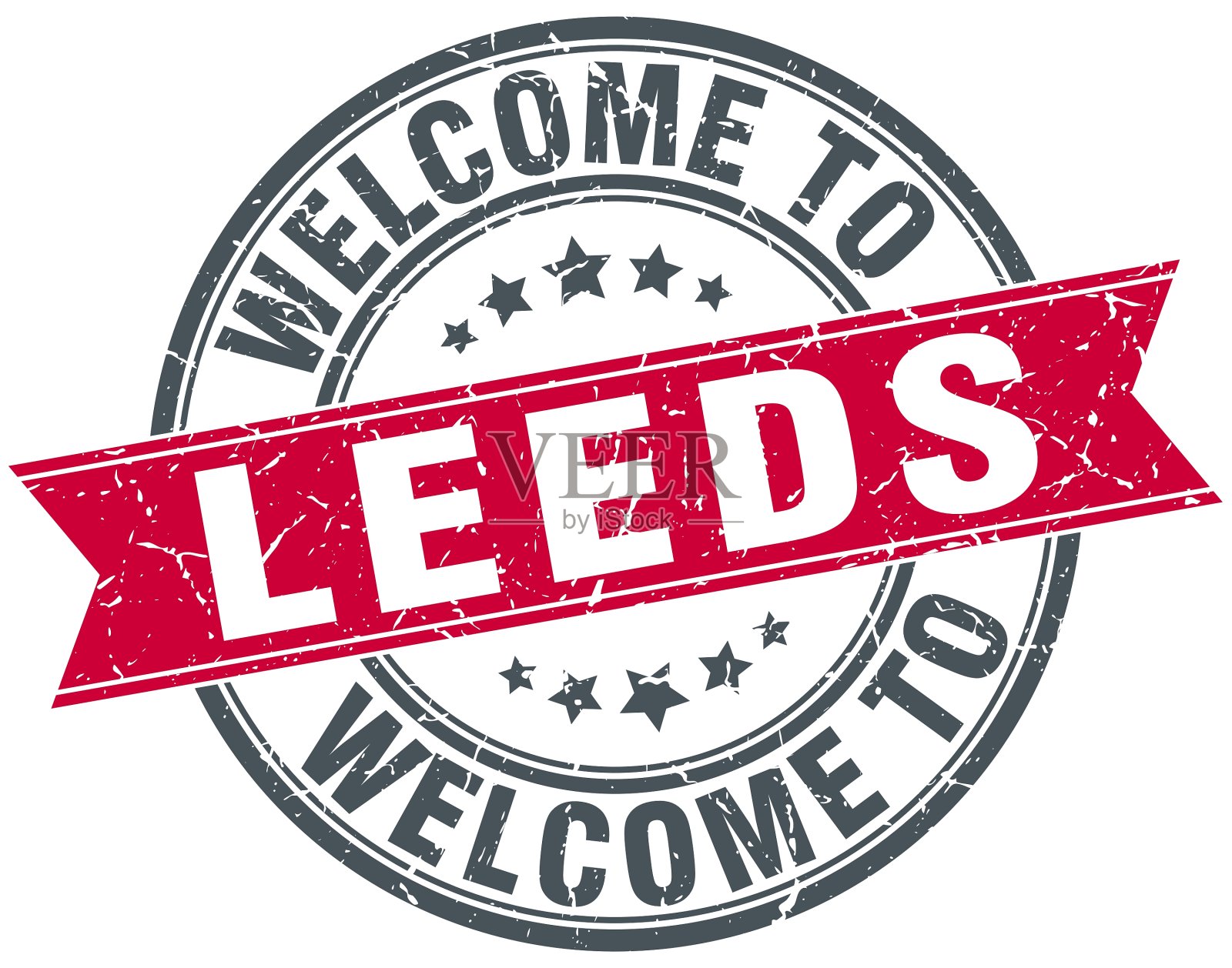欢迎来到利兹红色圆形复古邮票插画图片素材