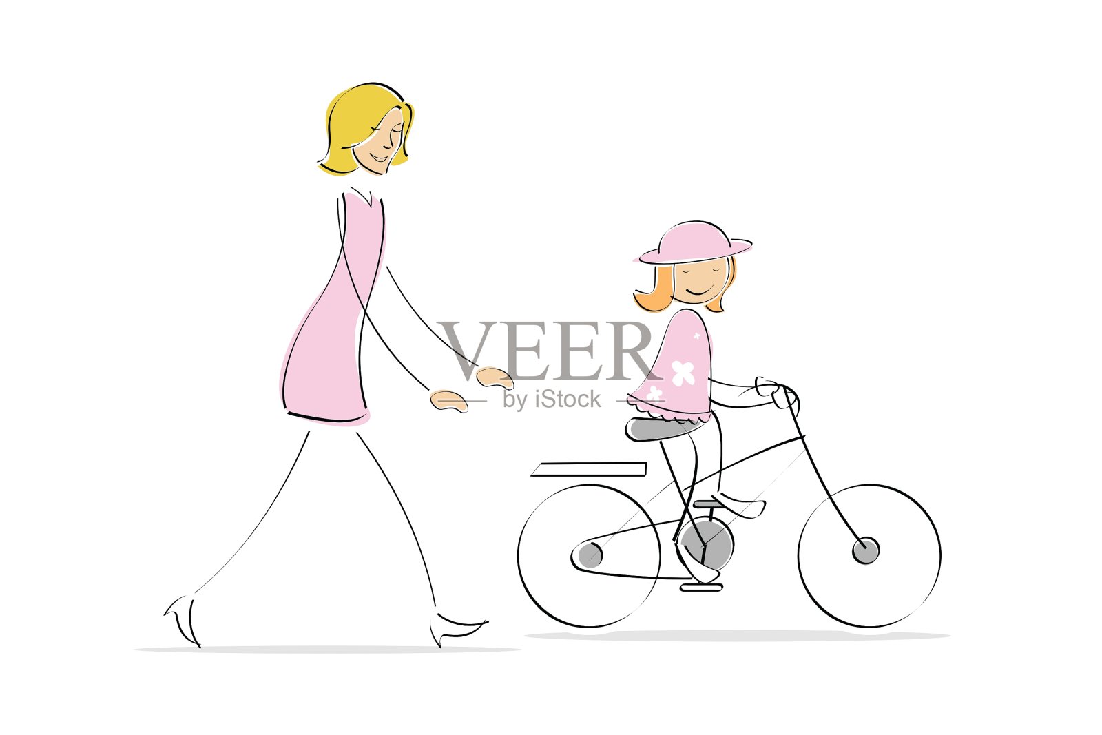 妈妈跟在骑自行车的女孩后面跑设计元素图片