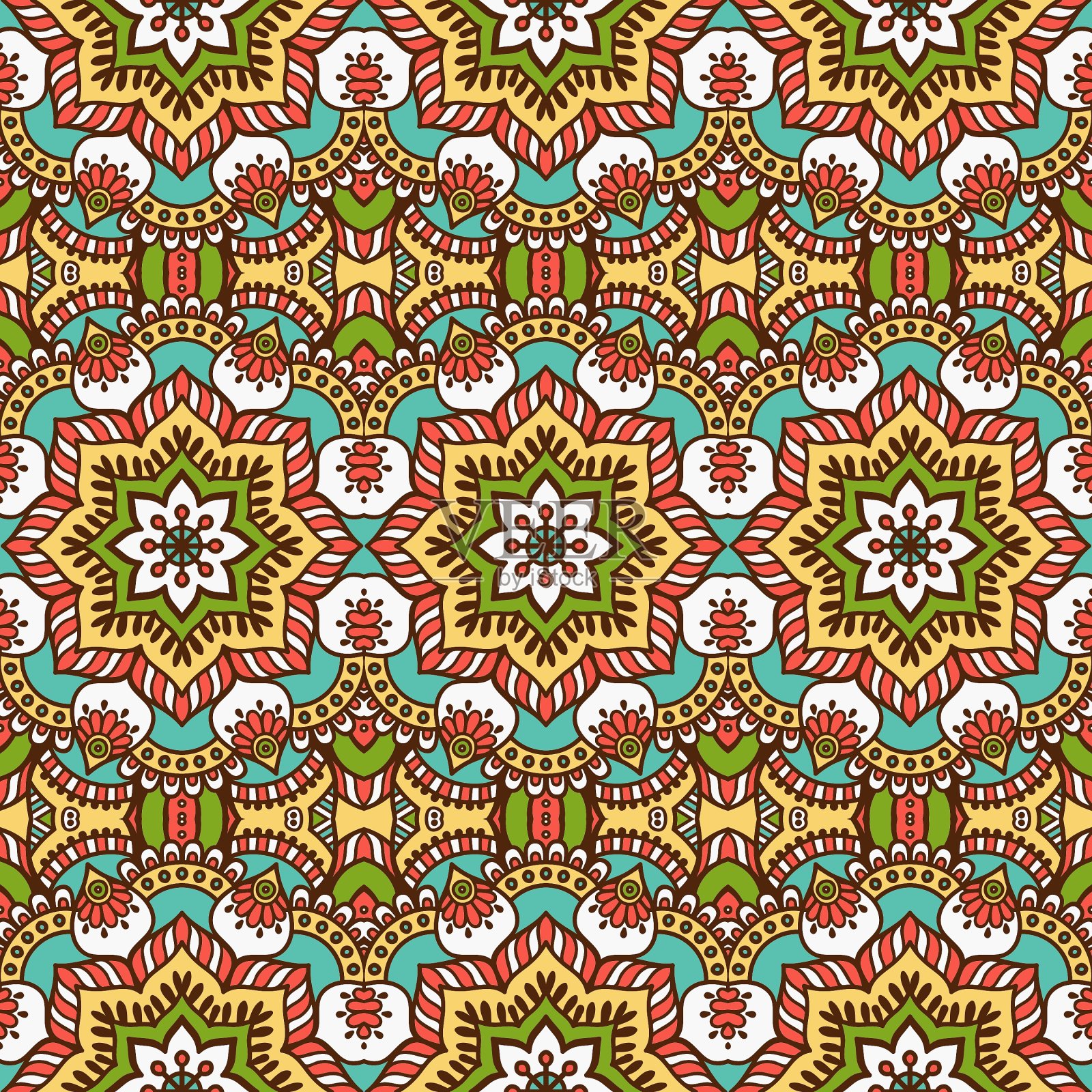 民族花卉无缝图案插画图片素材