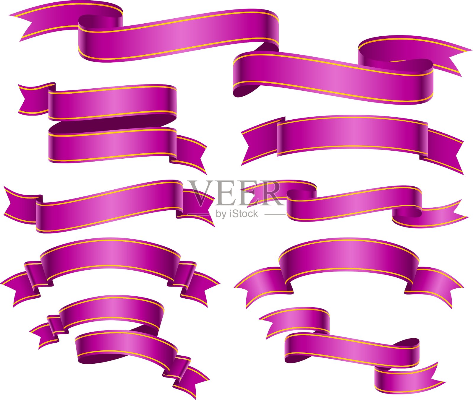 紫色的横幅集插画图片素材