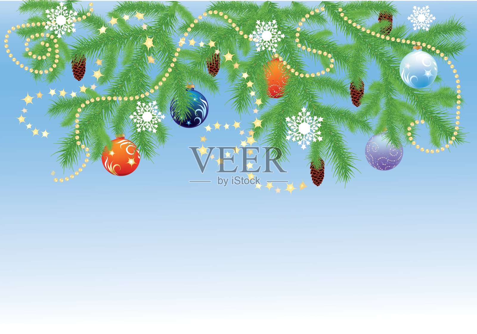 带球的冷杉树枝插画图片素材