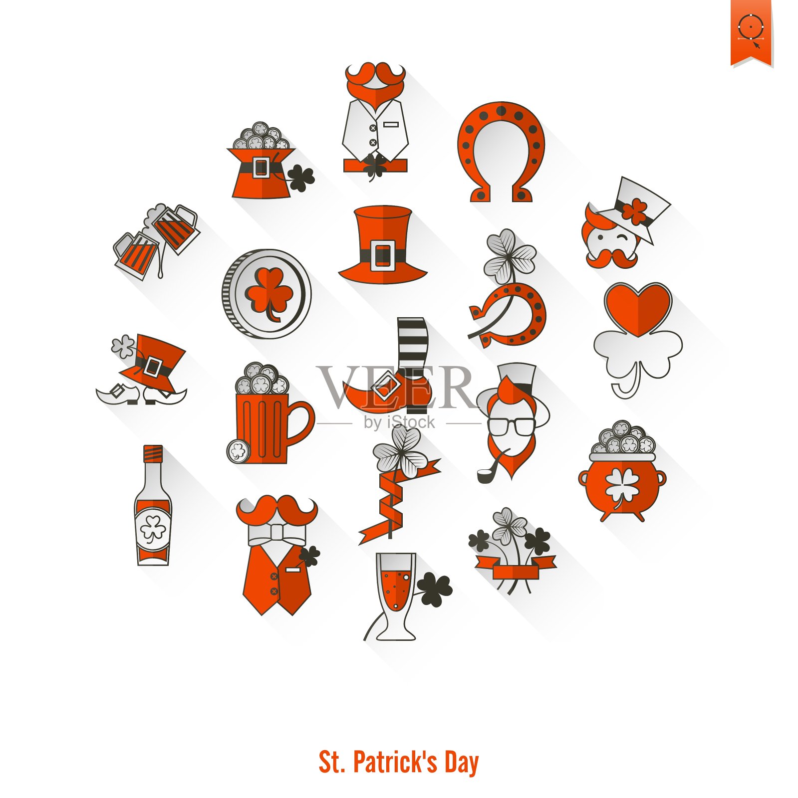 圣帕特里克节孤立图标集插画图片素材