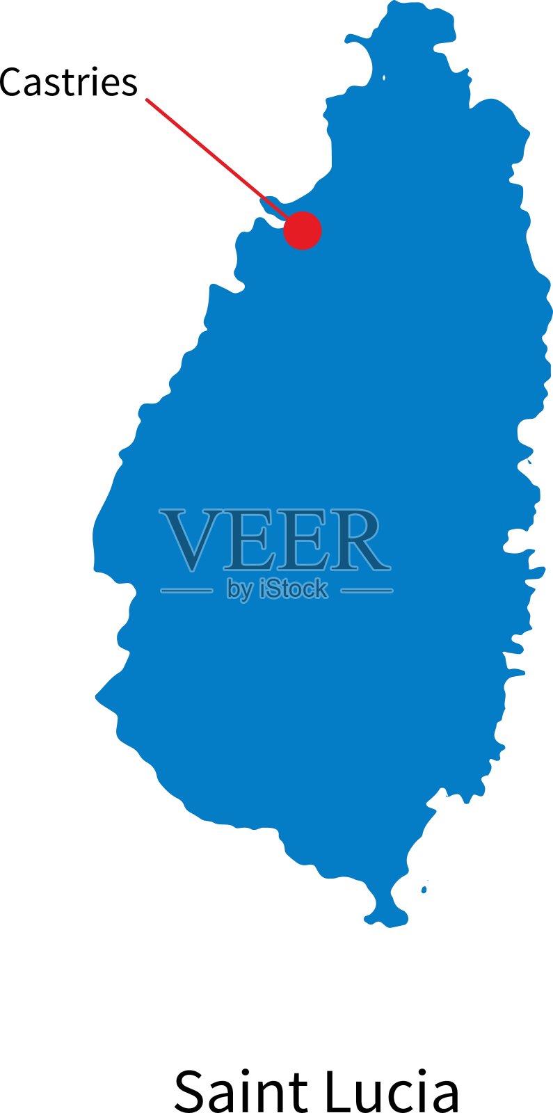 圣卢西亚和首都的详细地图插画图片素材