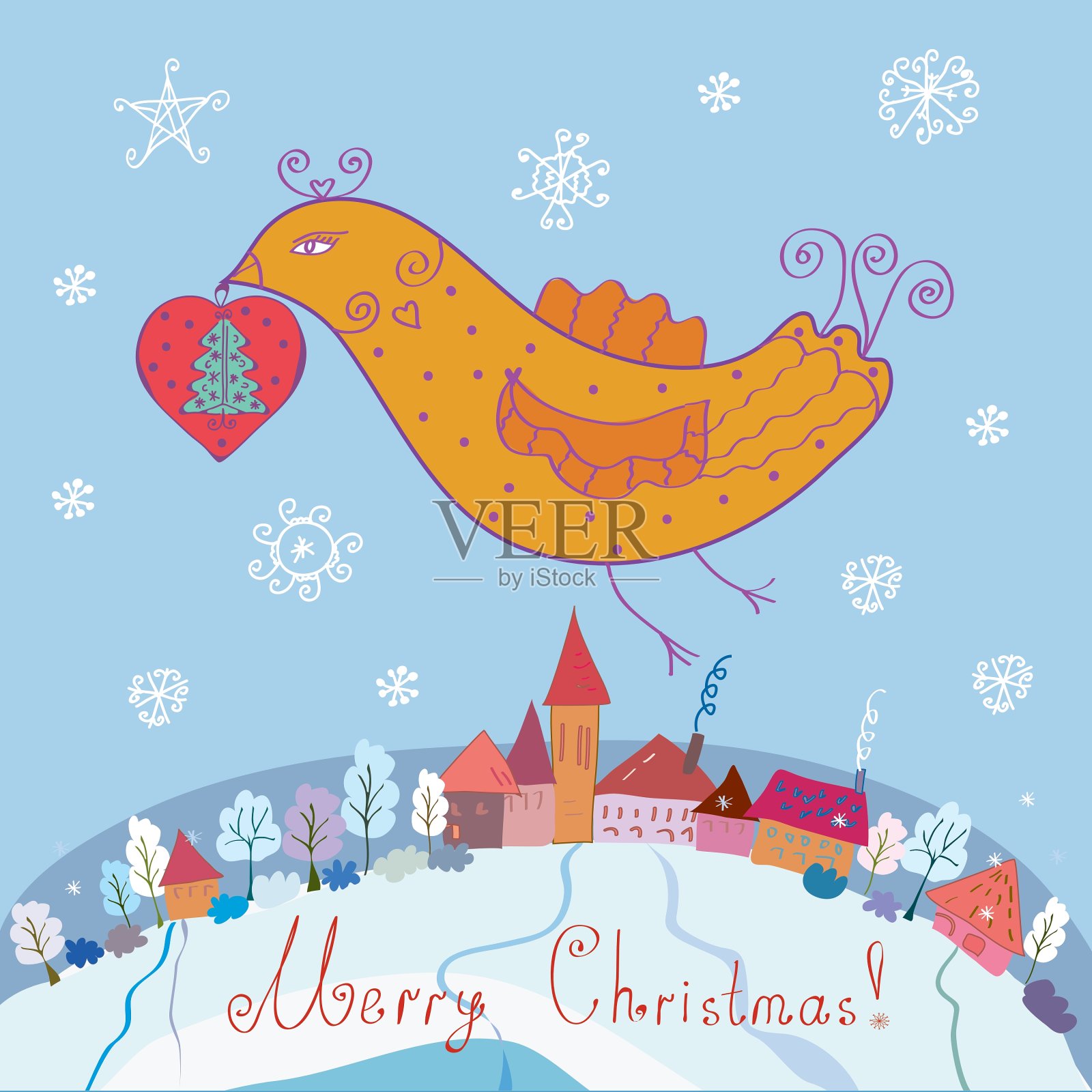 鸟和圣诞节设计模板素材