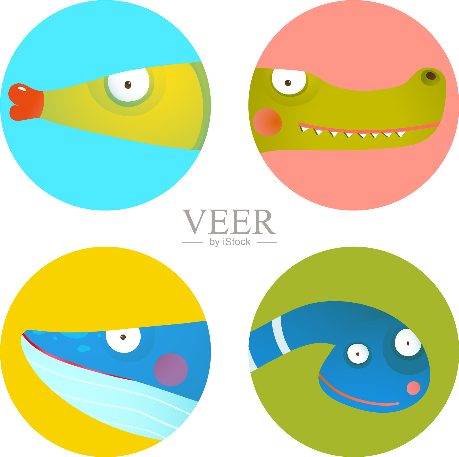 有趣的卡通动物图标收集的孩子插画图片素材