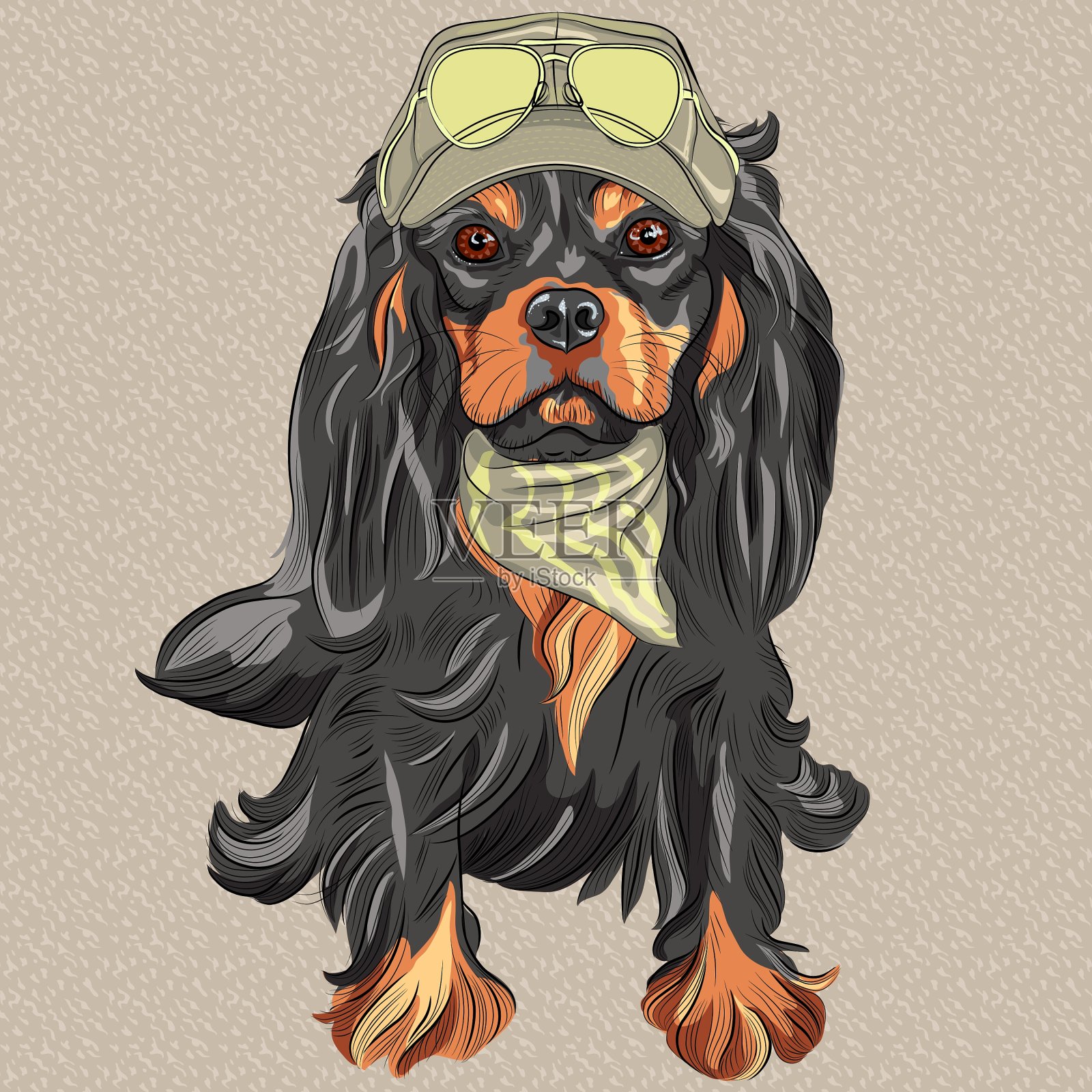 时髦的黑狗骑士查尔斯王猎犬插画图片素材