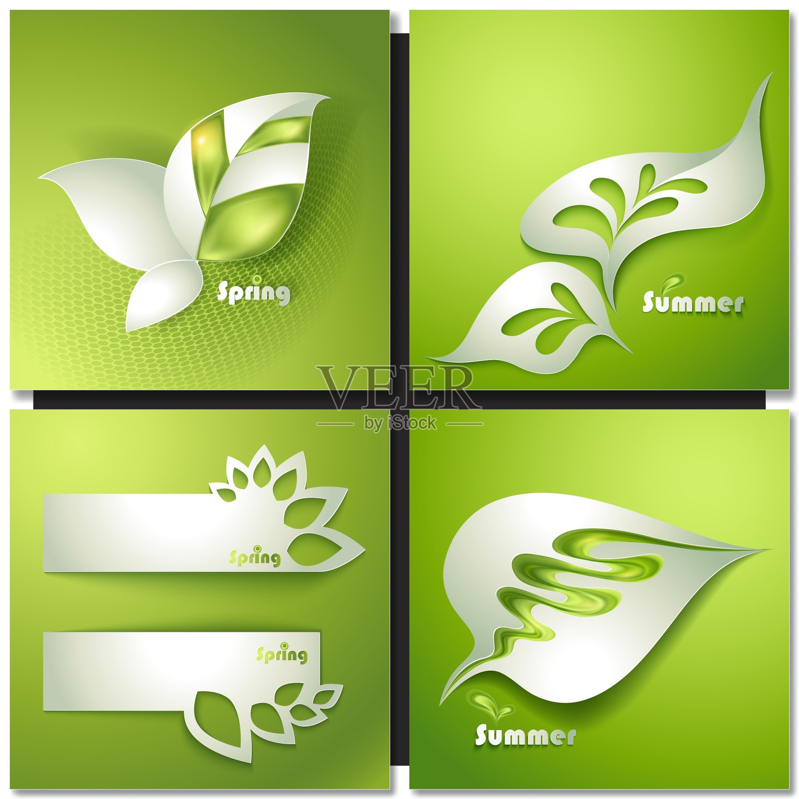 卡片与风格化的叶子插画图片素材