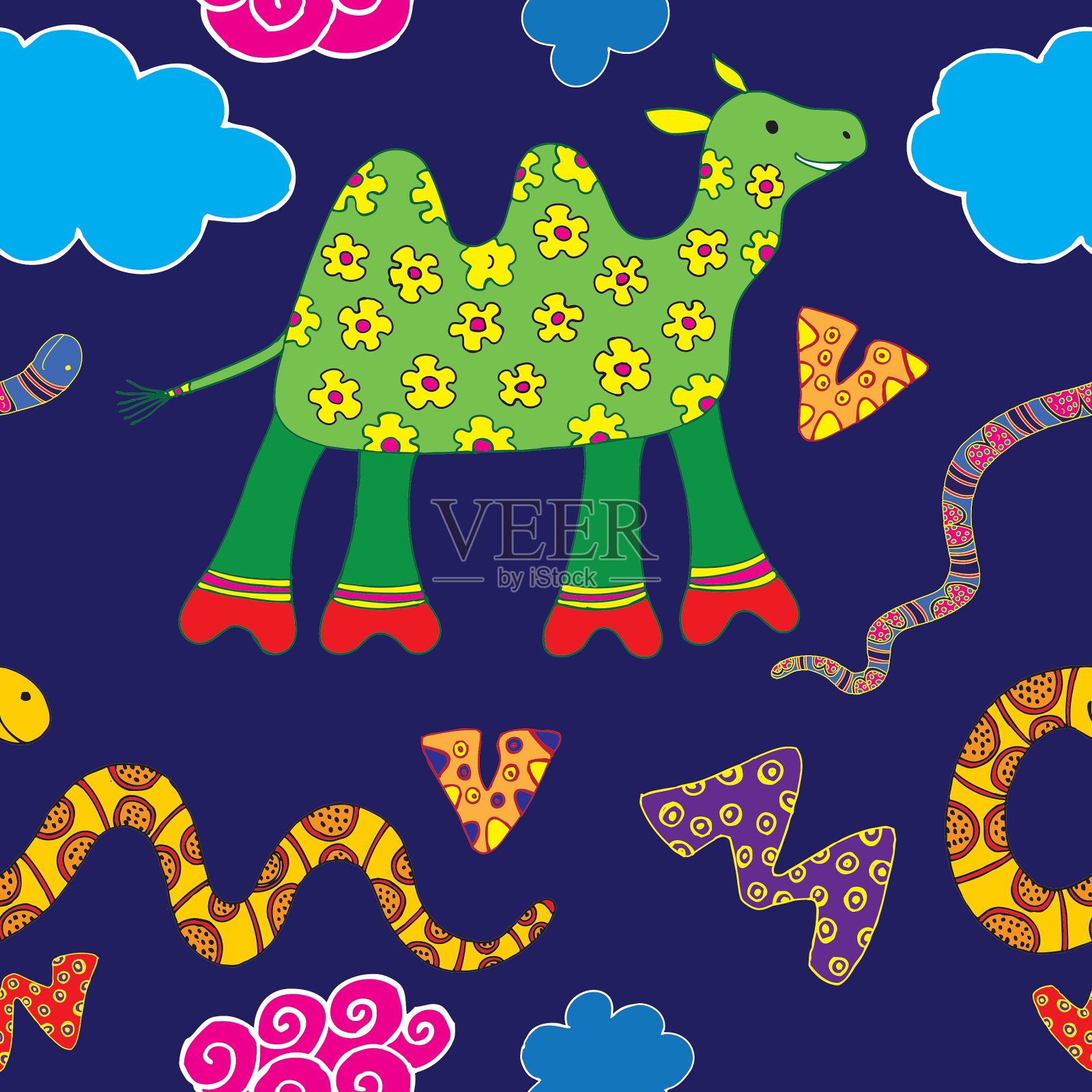 花卉骆驼模式插画图片素材