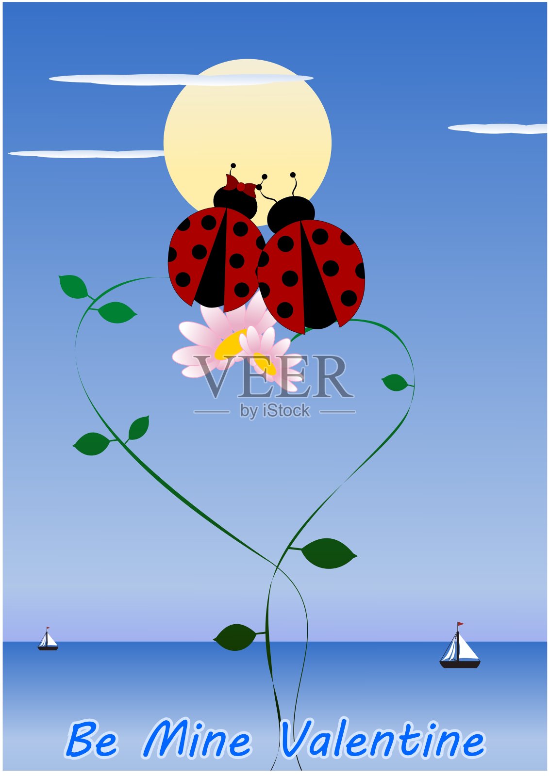 两只瓢虫相爱插画图片素材