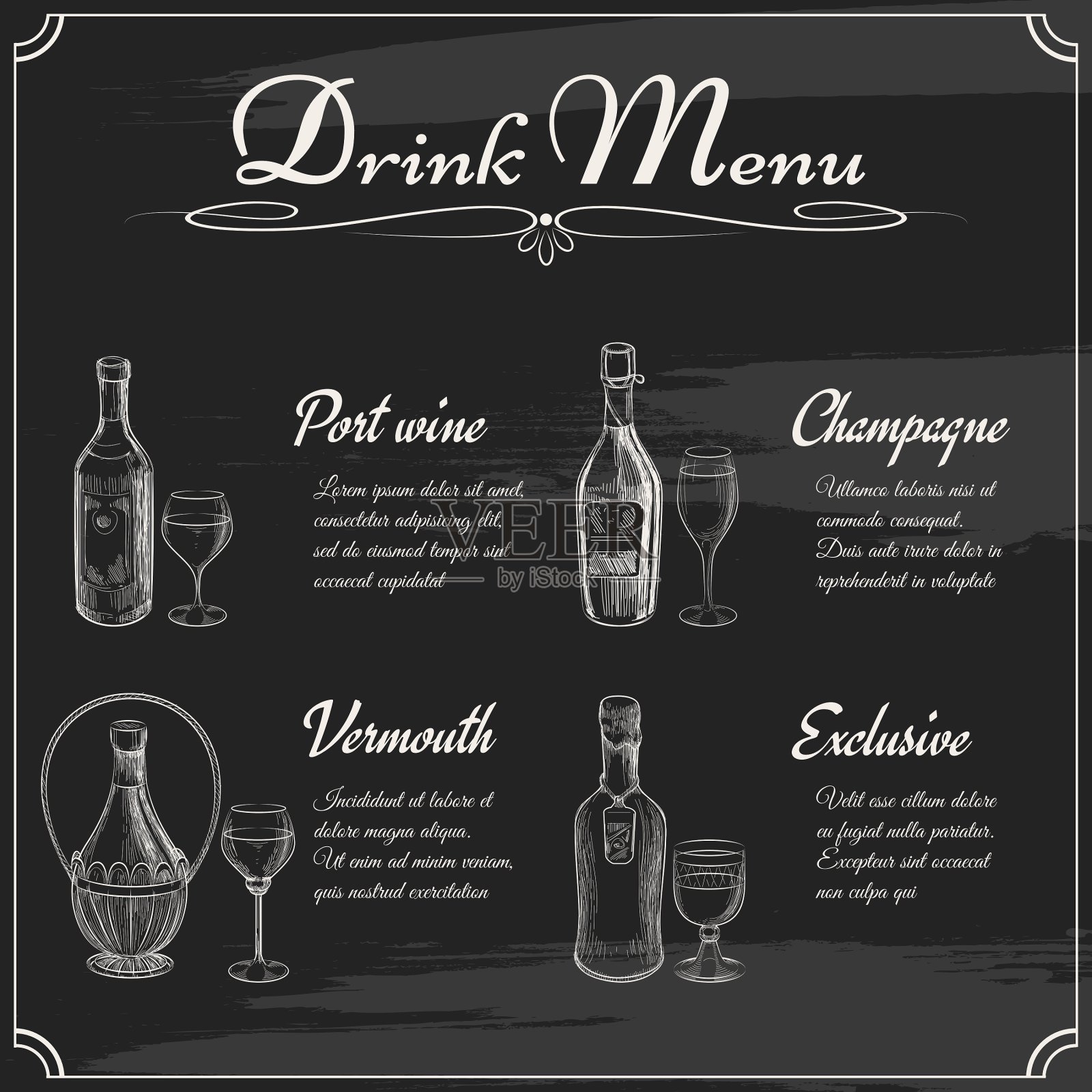 黑板上的饮料菜单元素设计模板素材