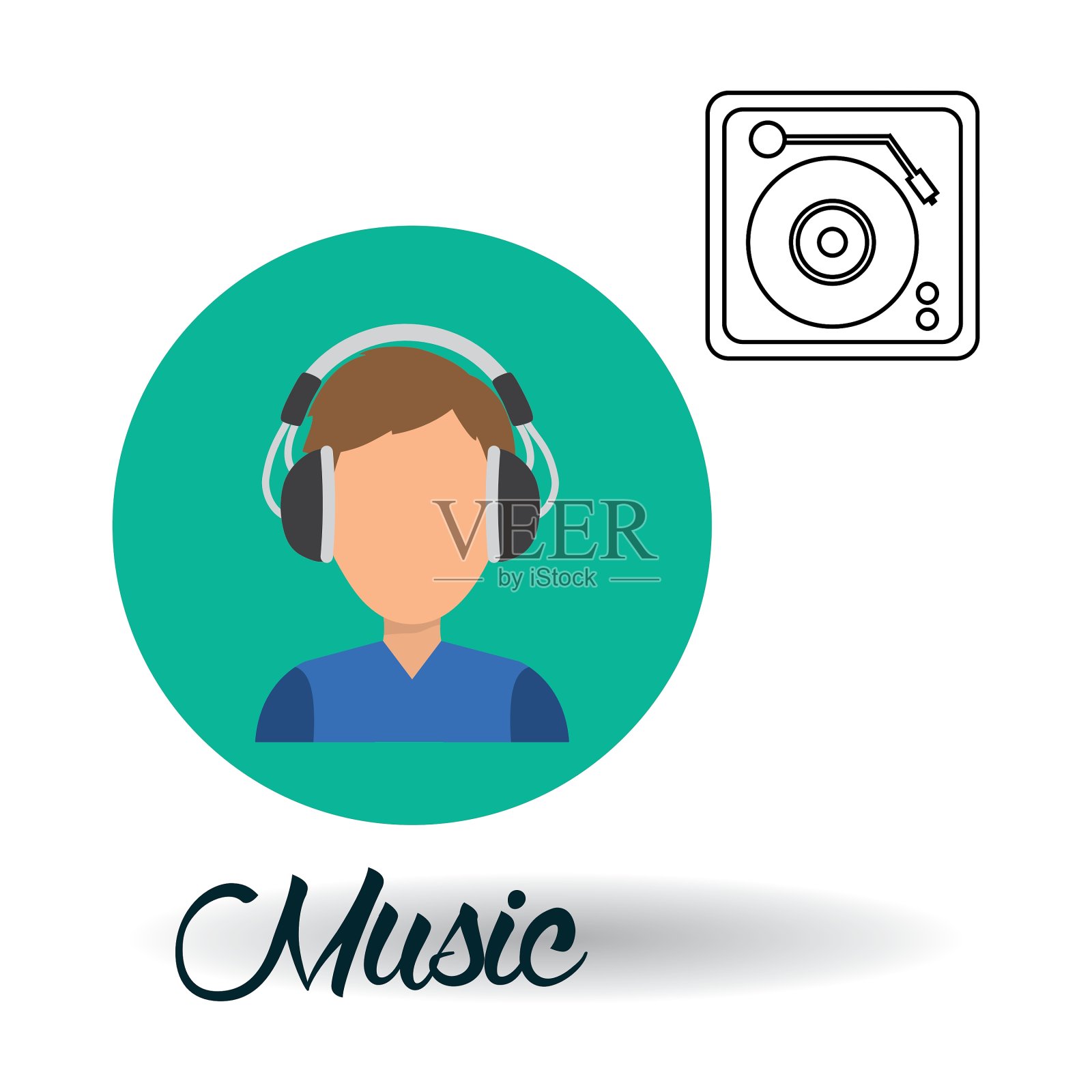 音乐设计男孩图标白色背景插画图片素材