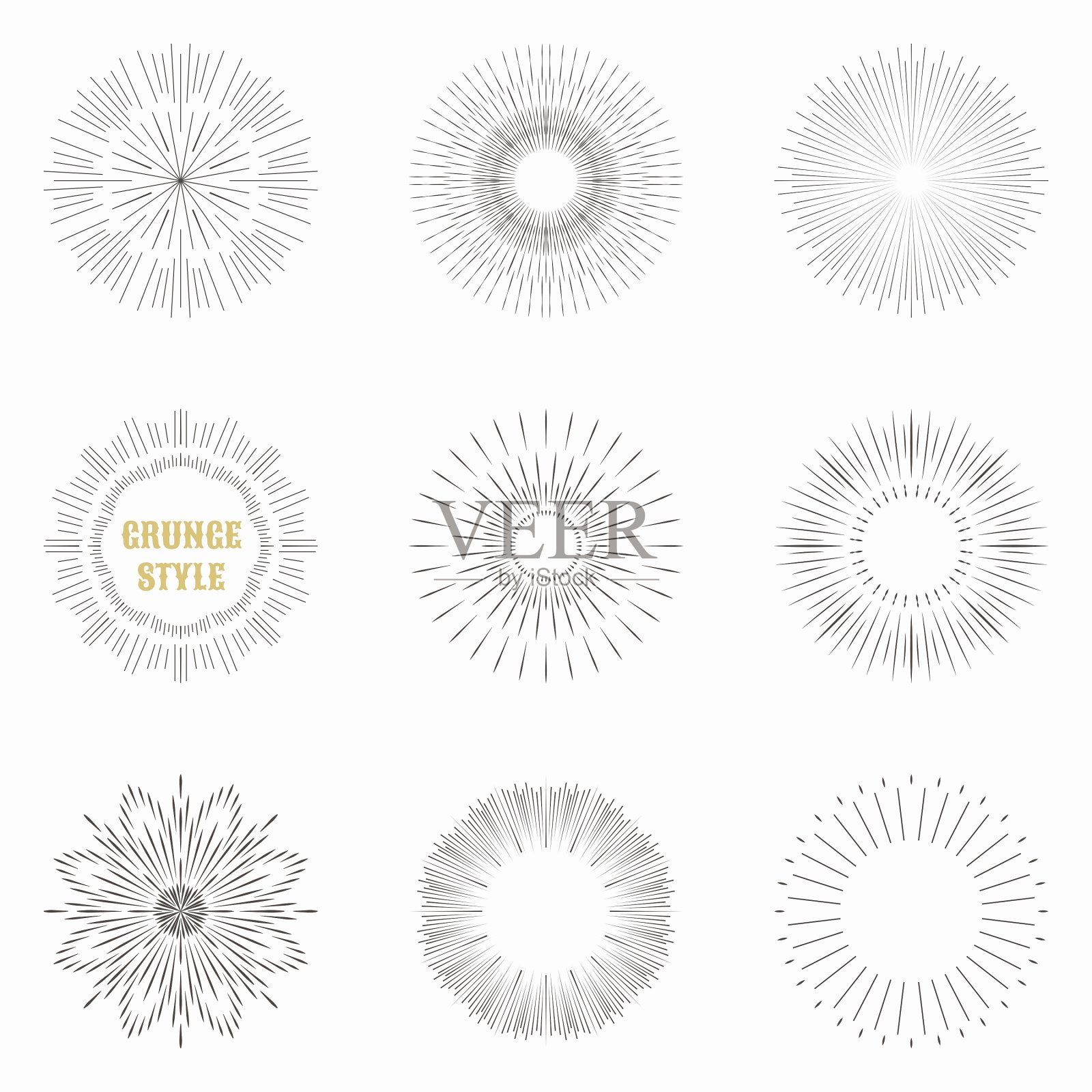 一套vintage sunburst几何形状和插画图片素材