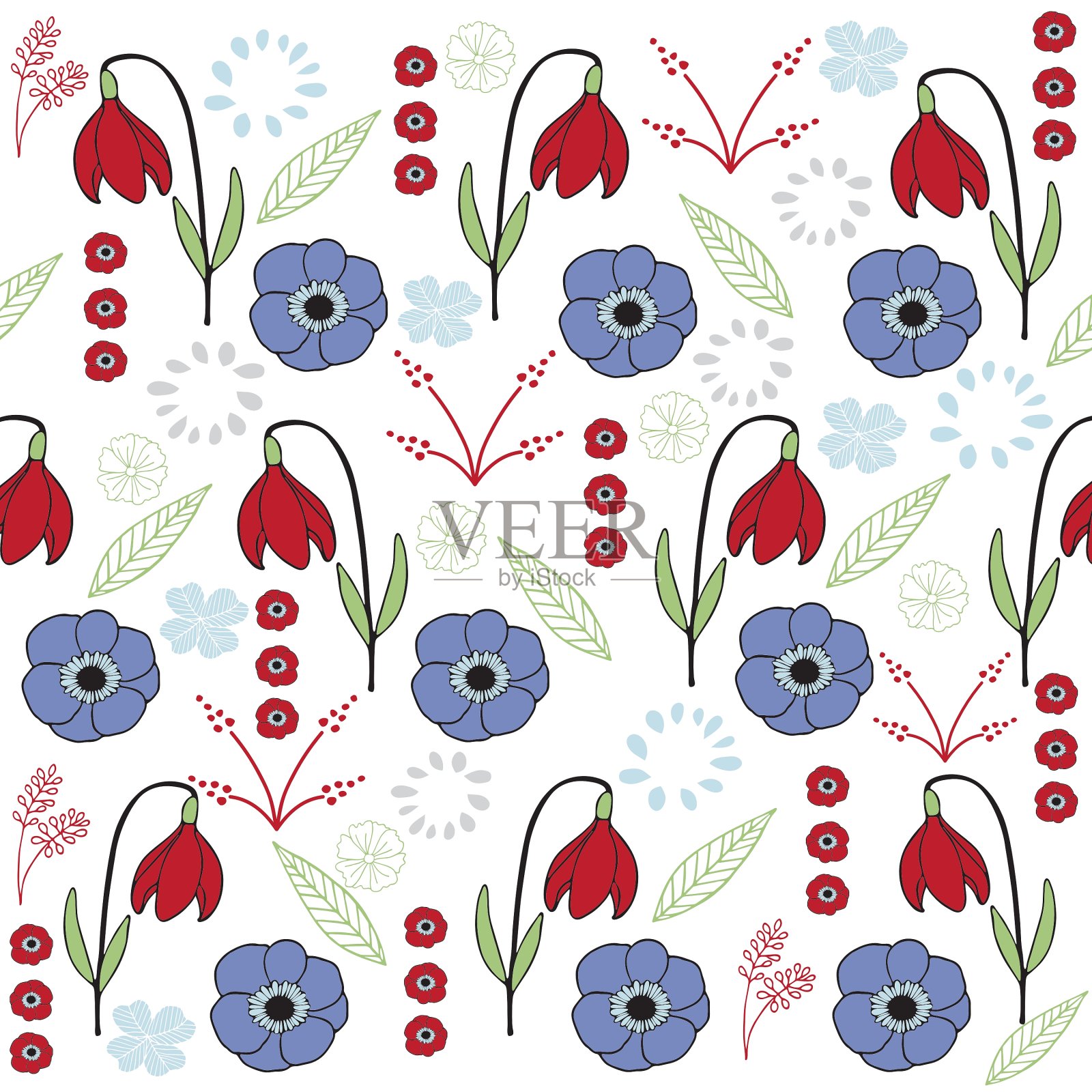 叶花集4个五彩缤纷插画图片素材