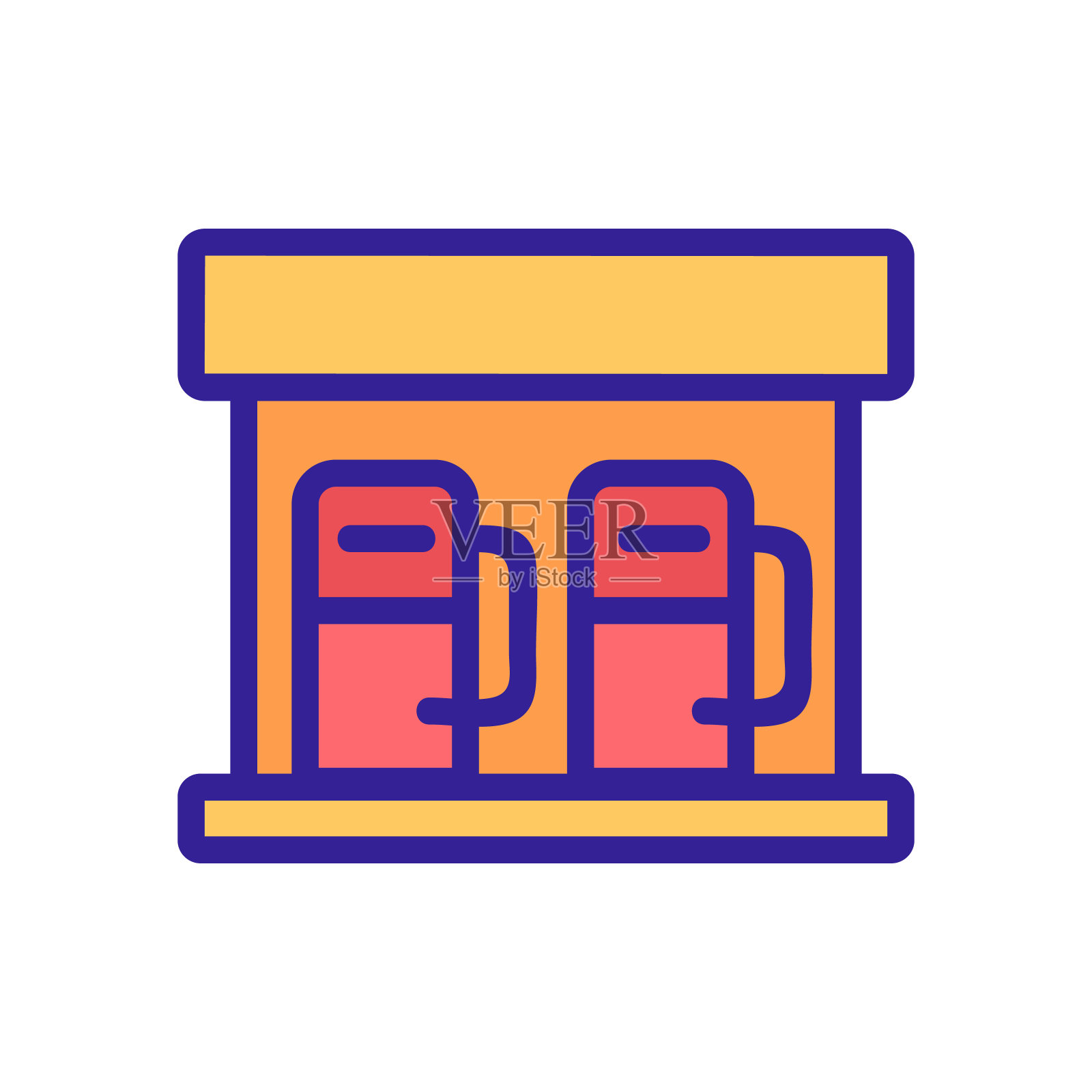 两列加油站图标矢量大纲插图图标素材