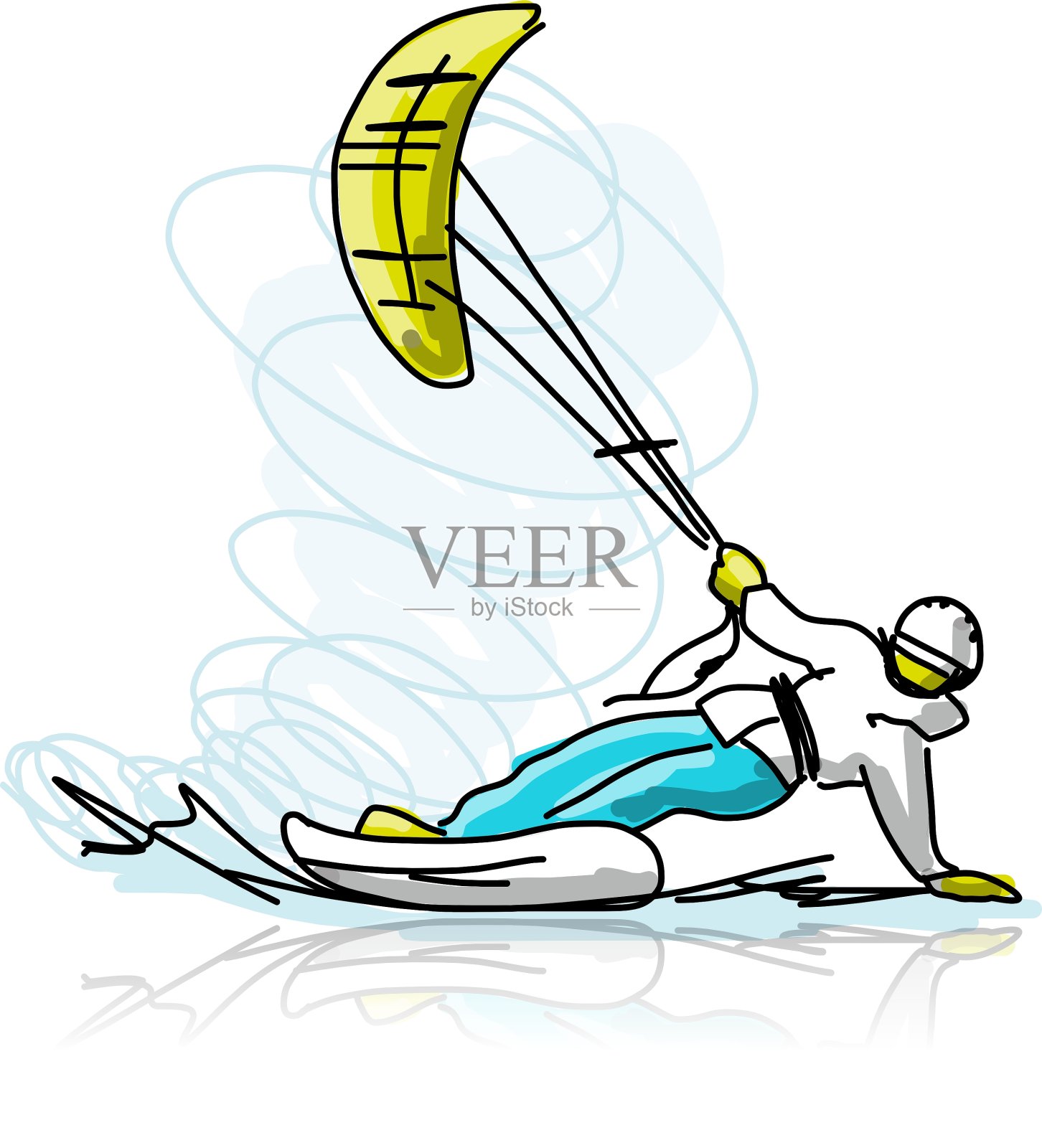 风筝冲浪者在滑雪板素描为您的设计设计元素图片