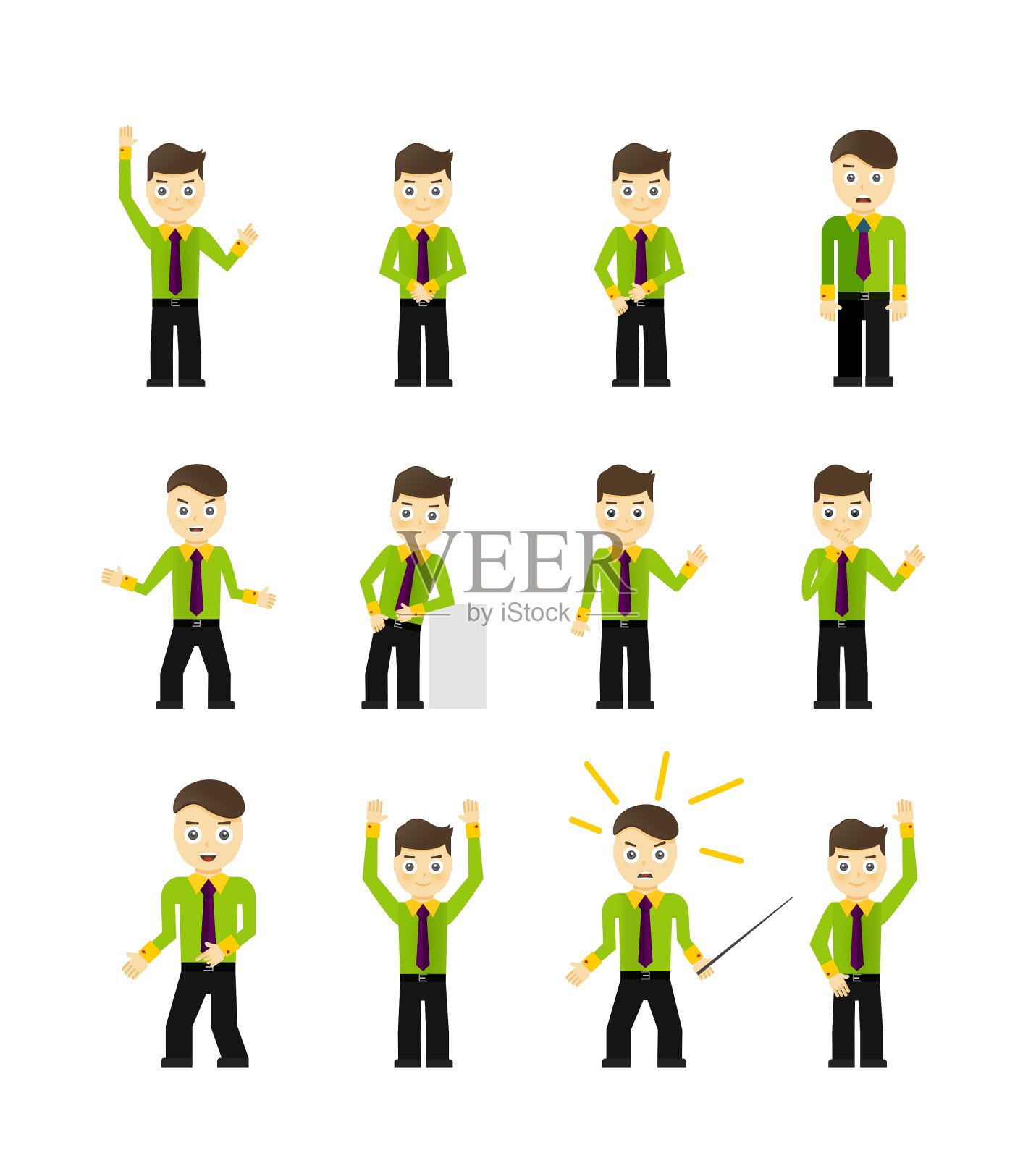 一套可爱的年轻商人角色的姿势插画图片素材