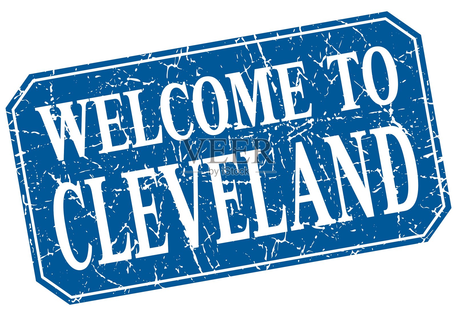 欢迎来到克利夫兰蓝色方块垃圾邮票插画图片素材