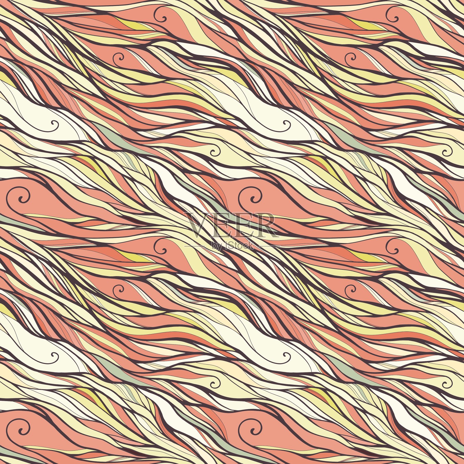 无缝图案与涂鸦波浪装饰插画图片素材