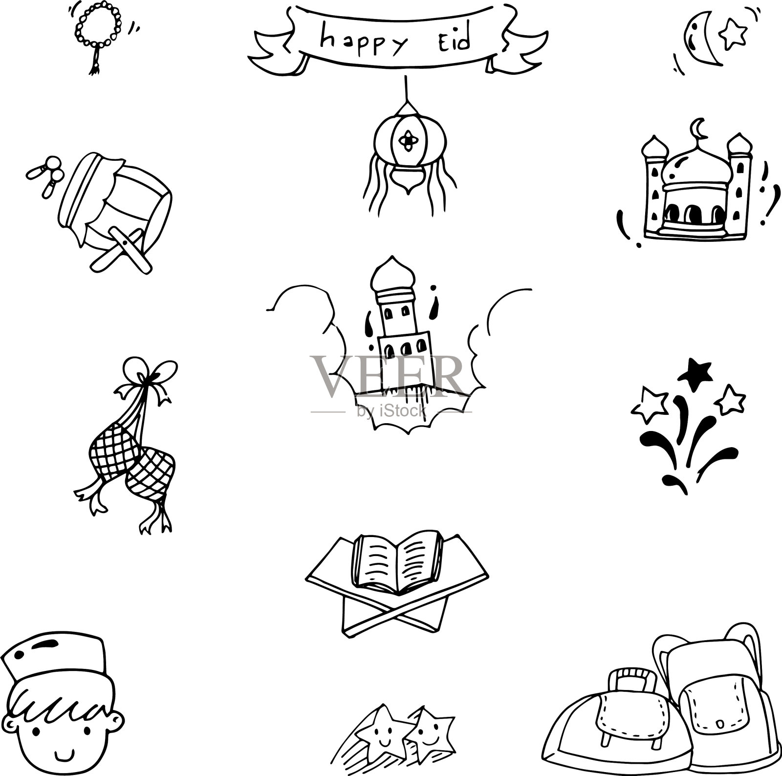 Eid穆巴拉克涂鸦艺术插画图片素材