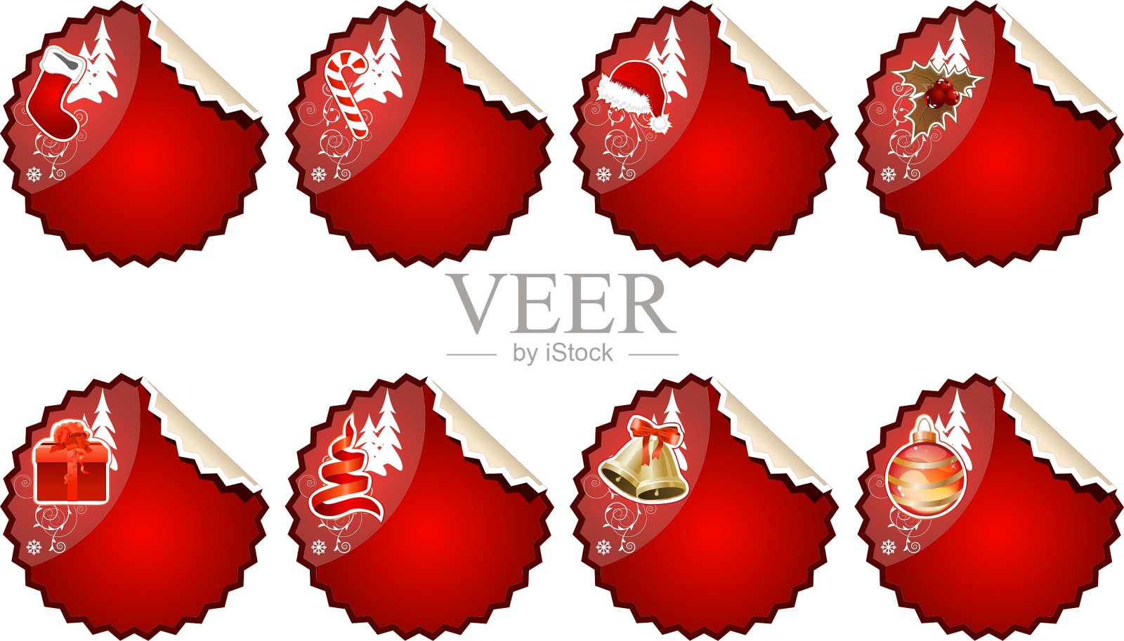 一套不同的圣诞贴纸插画图片素材