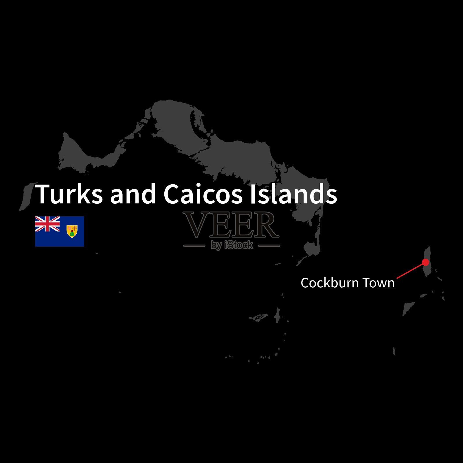 特克斯和凯科斯群岛详细地图插画图片素材