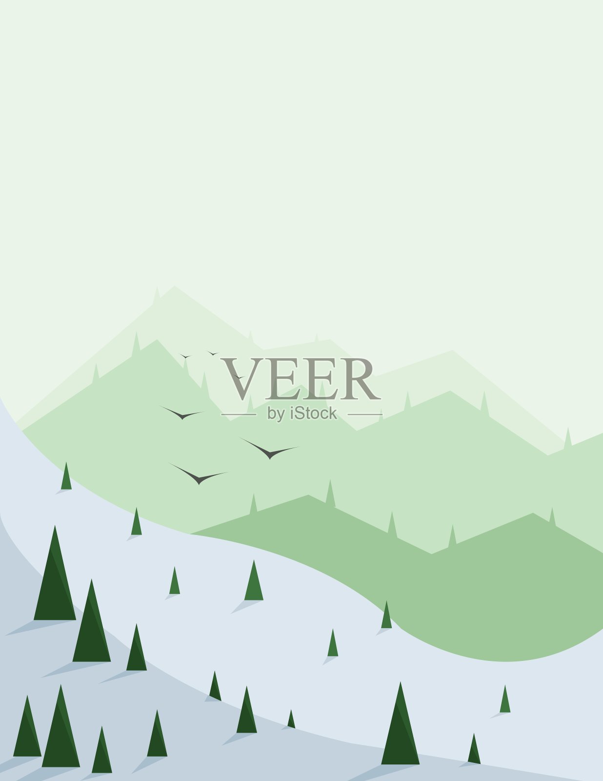 抽象景观与松树雪插画图片素材