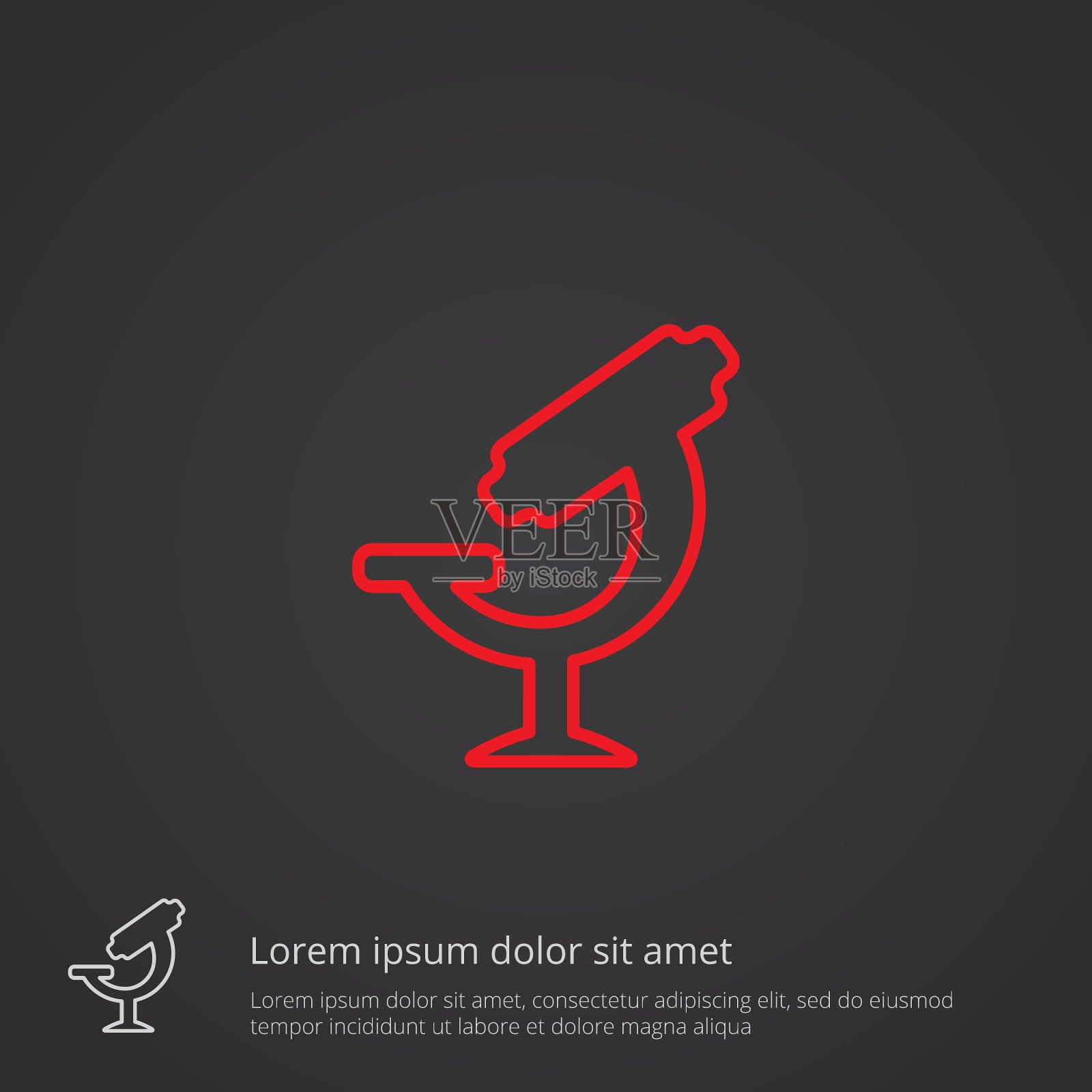 显微镜轮廓符号红色在黑暗的背景插画图片素材