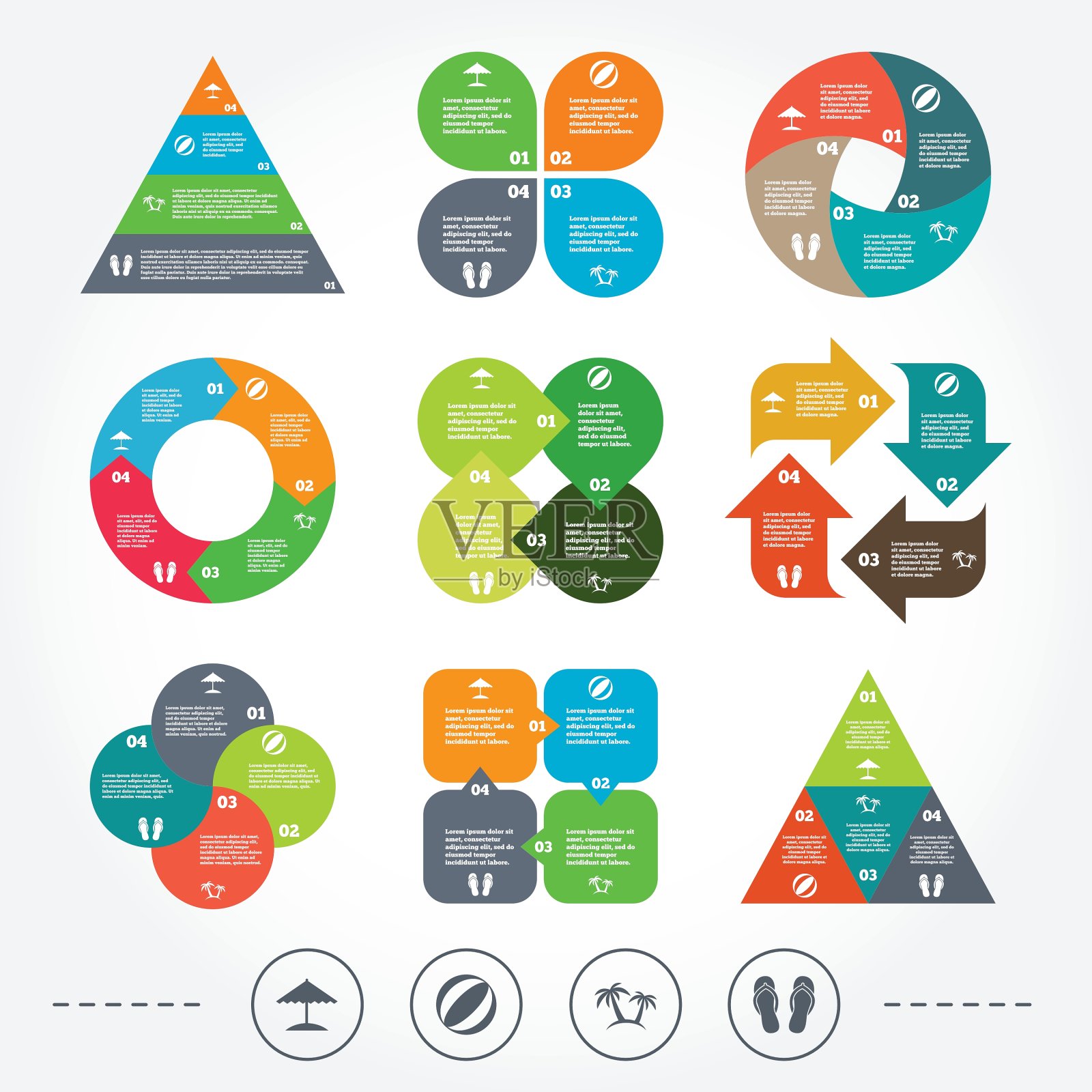 海滩度假的标志雨伞和凉鞋图标素材