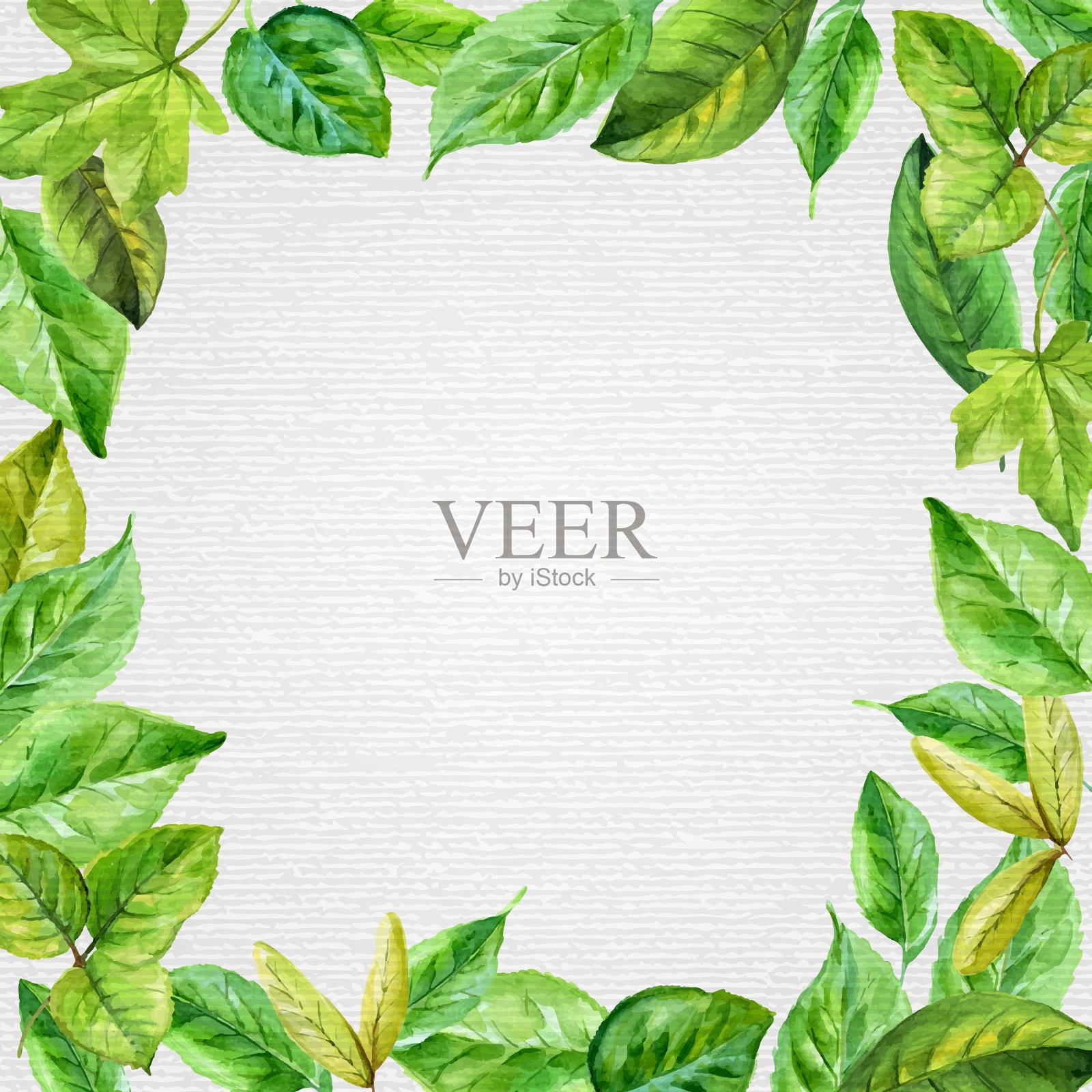 用水彩春叶做成的方形框架插画图片素材