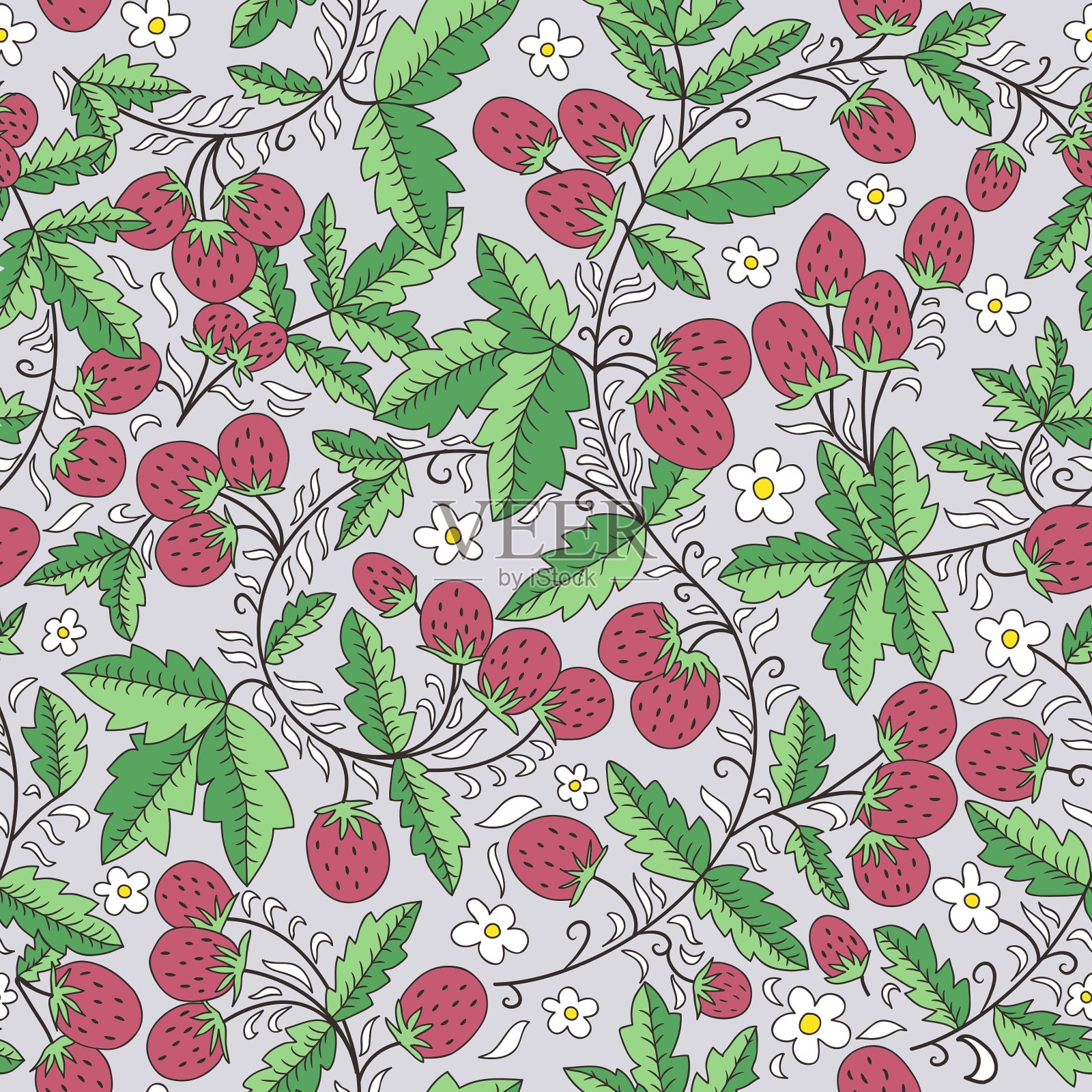 无缝图案与草莓浆果插画图片素材