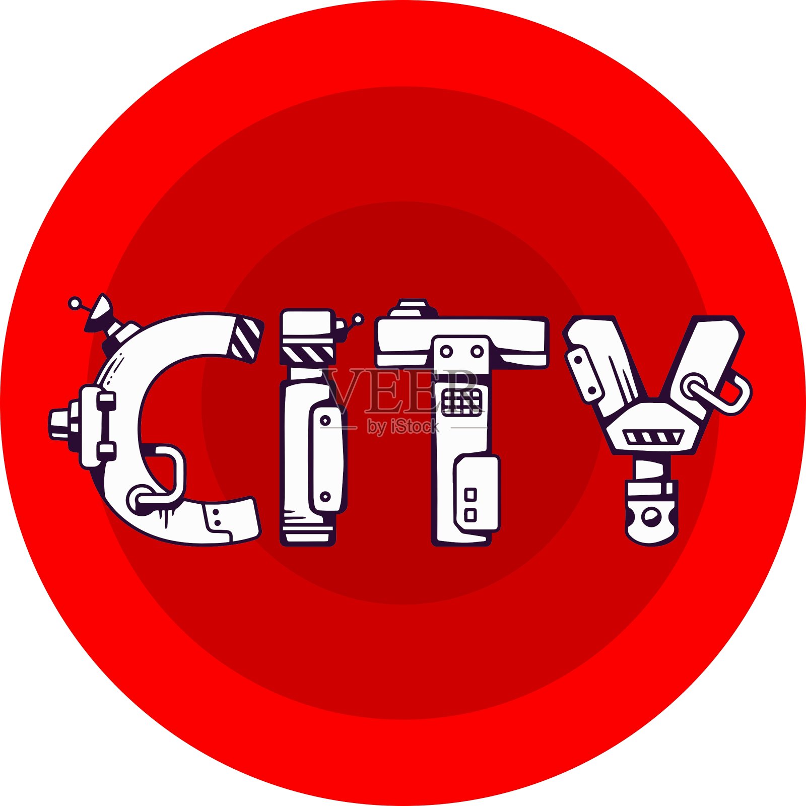 明亮的字城市在科技风格上插画图片素材