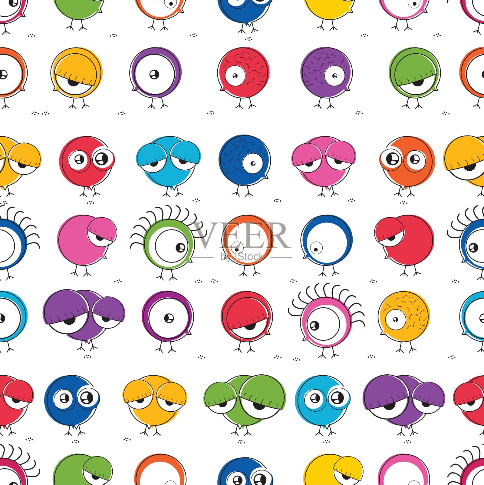 色彩斑斓的小鸡插画图片素材