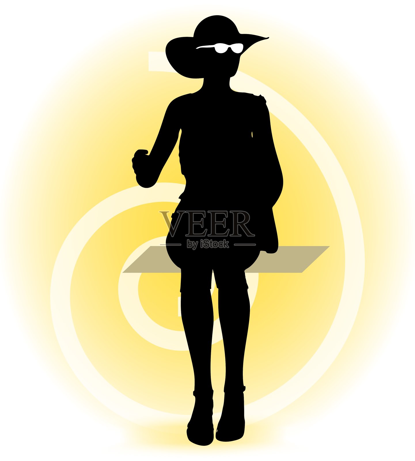 女游客剪影与手袋和插画图片素材