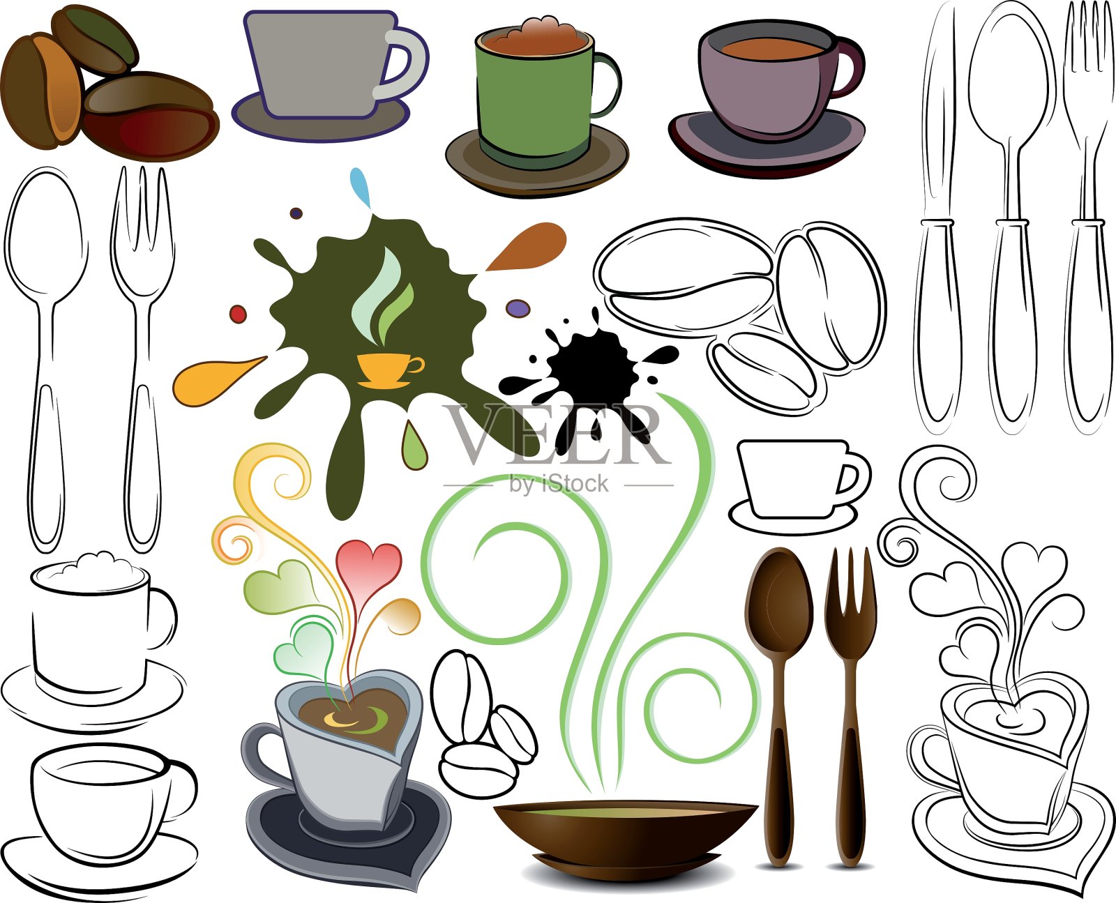 杯子和勺子的标志插画图片素材