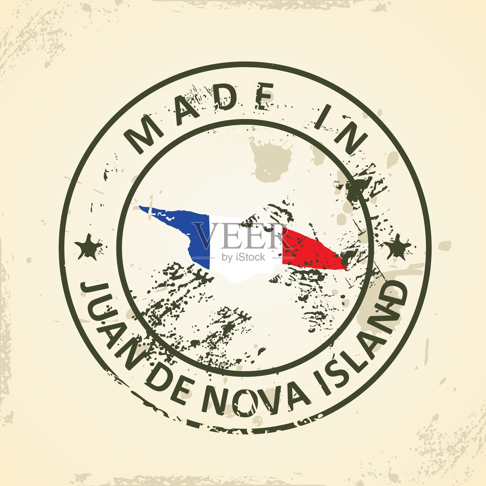 印有新胡安岛地图旗的邮票插画图片素材