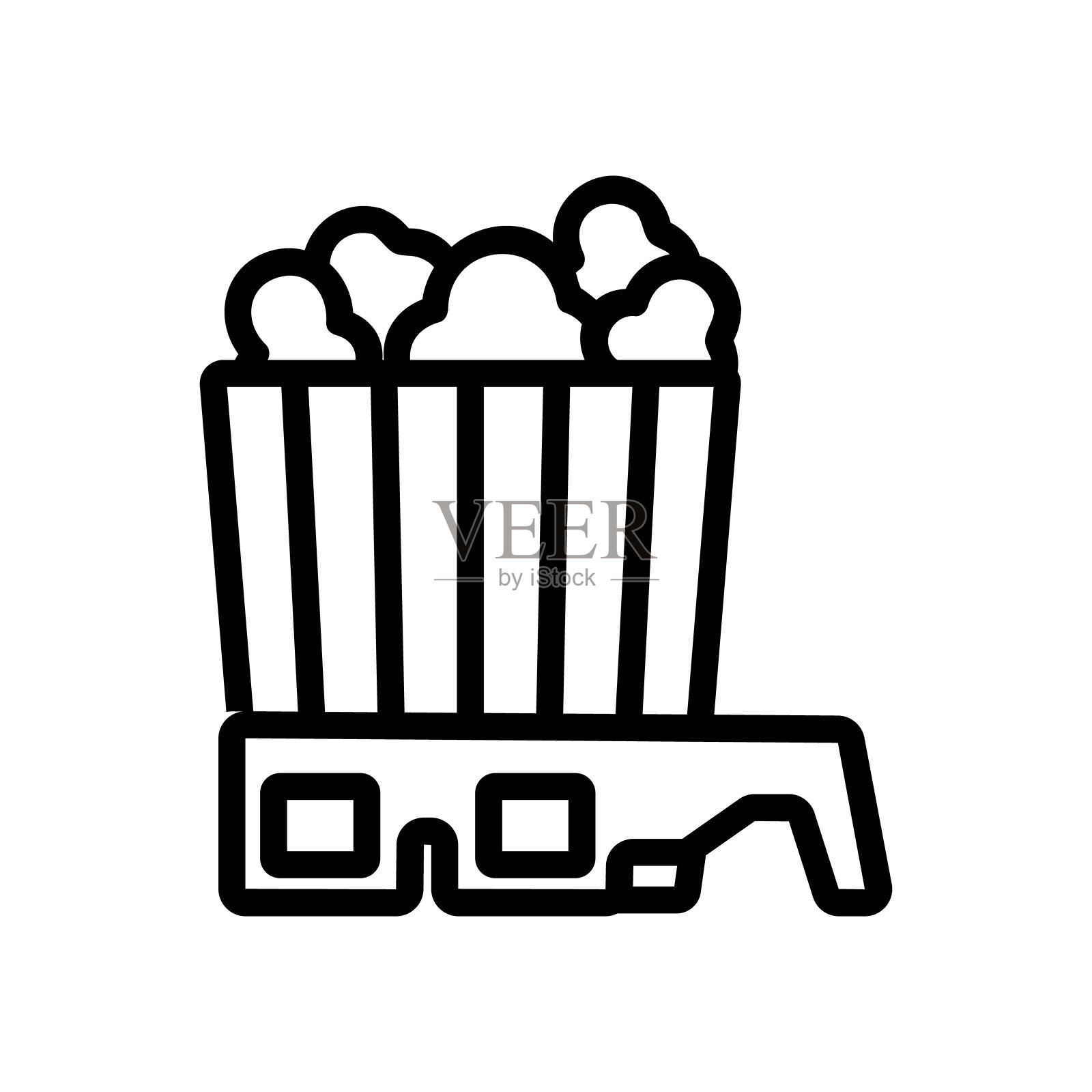 爆米花和眼镜观看电影图标矢量大纲插图插画图片素材