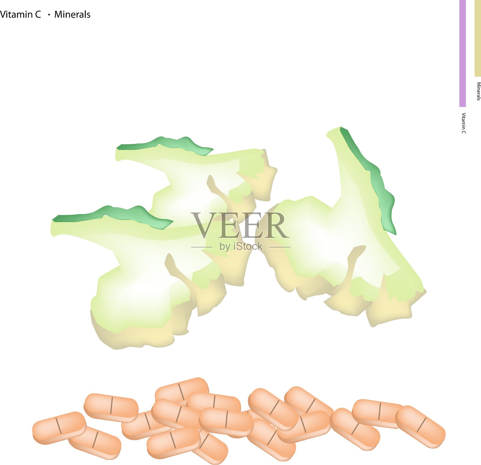 切碎的白色花椰菜与维生素C插画图片素材
