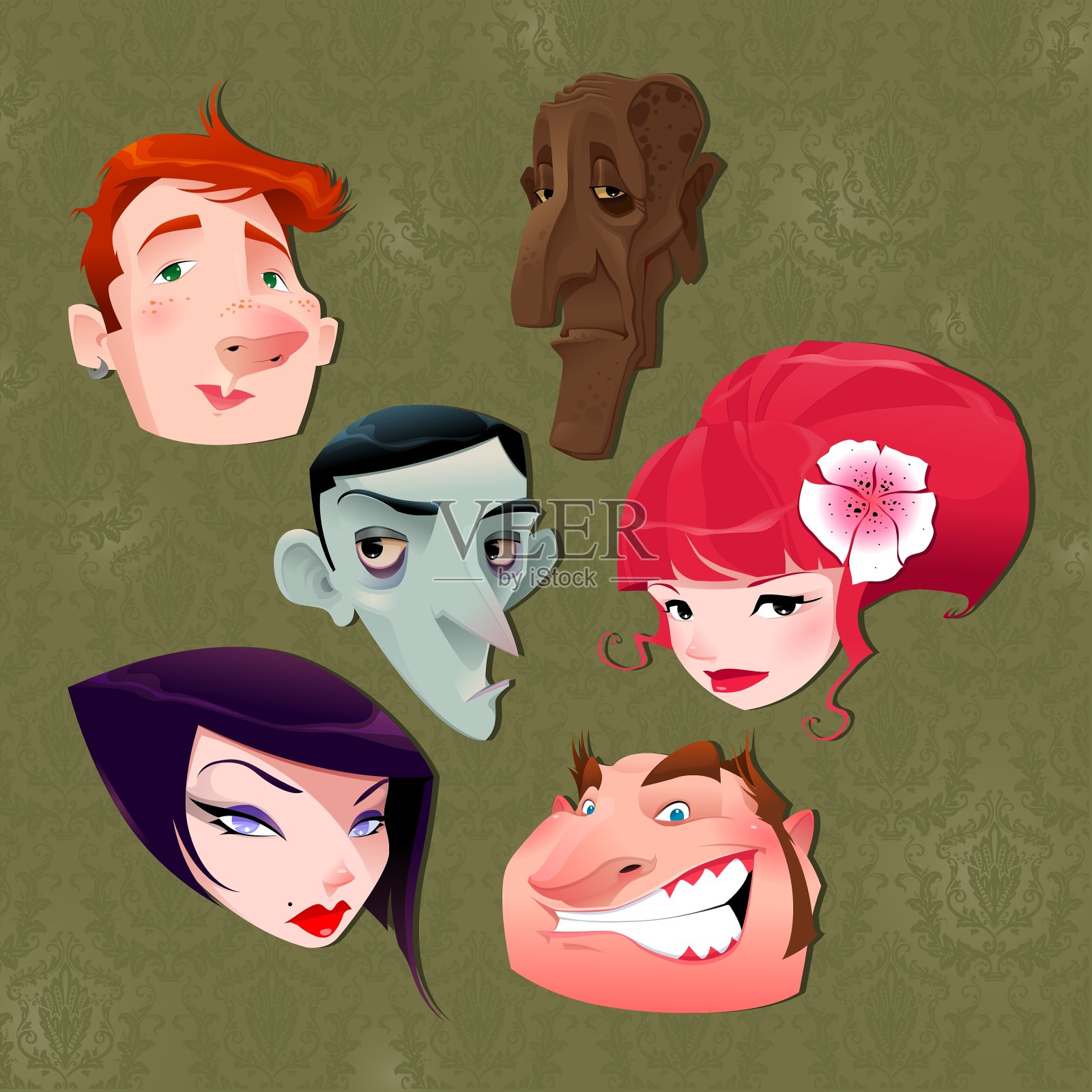 带背景的人物肖像插画图片素材