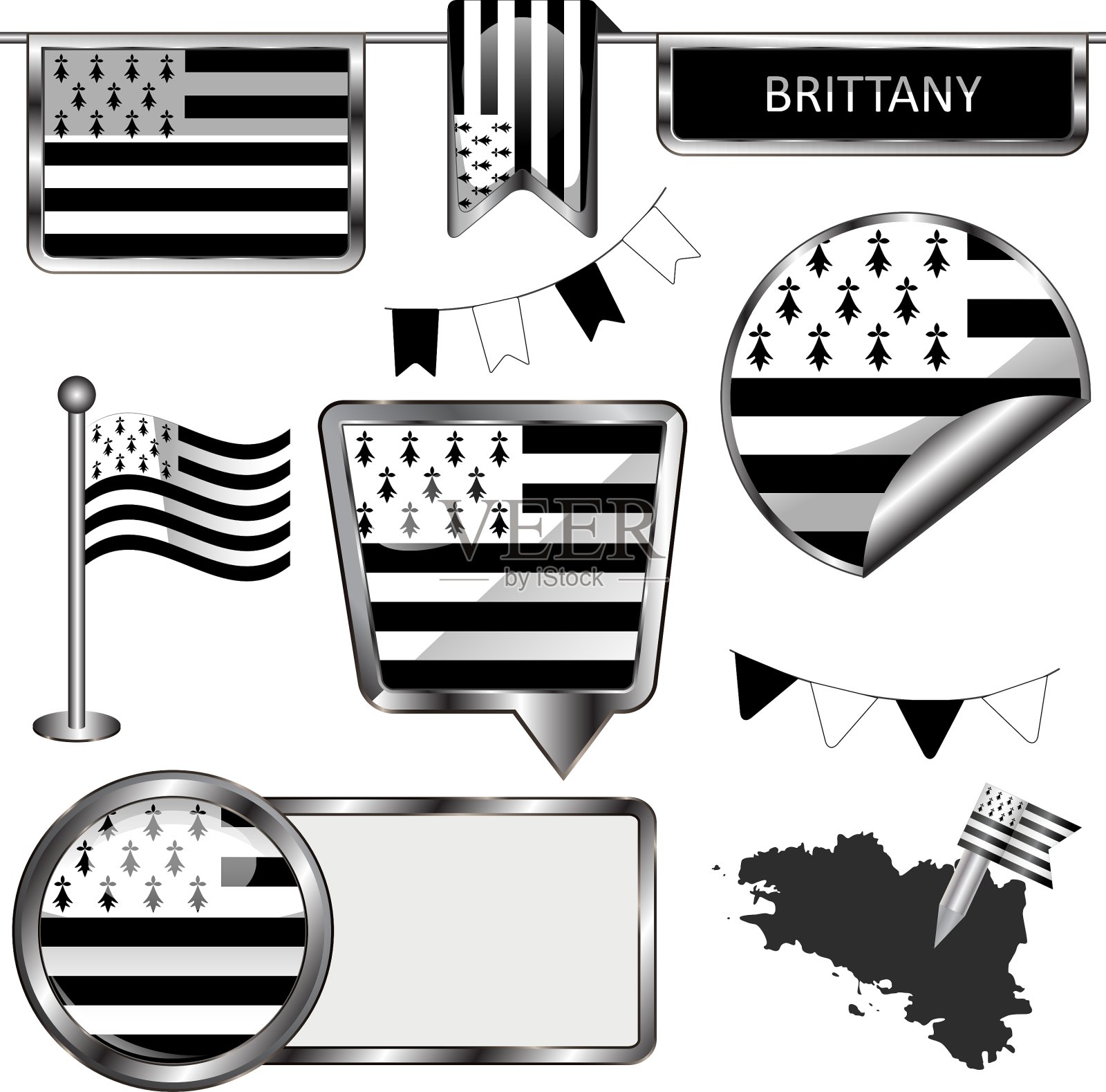 布列塔尼旗帜上的光滑图标插画图片素材