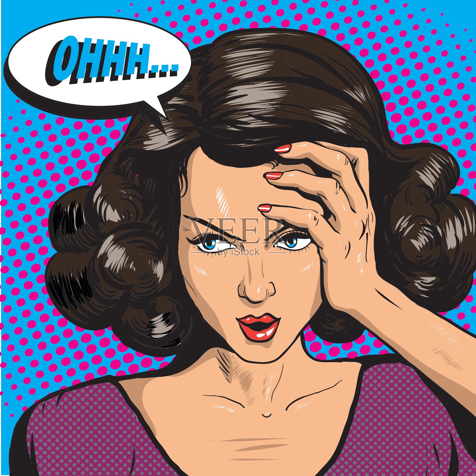 女人在流行艺术复古漫画风格的女孩哦插画图片素材