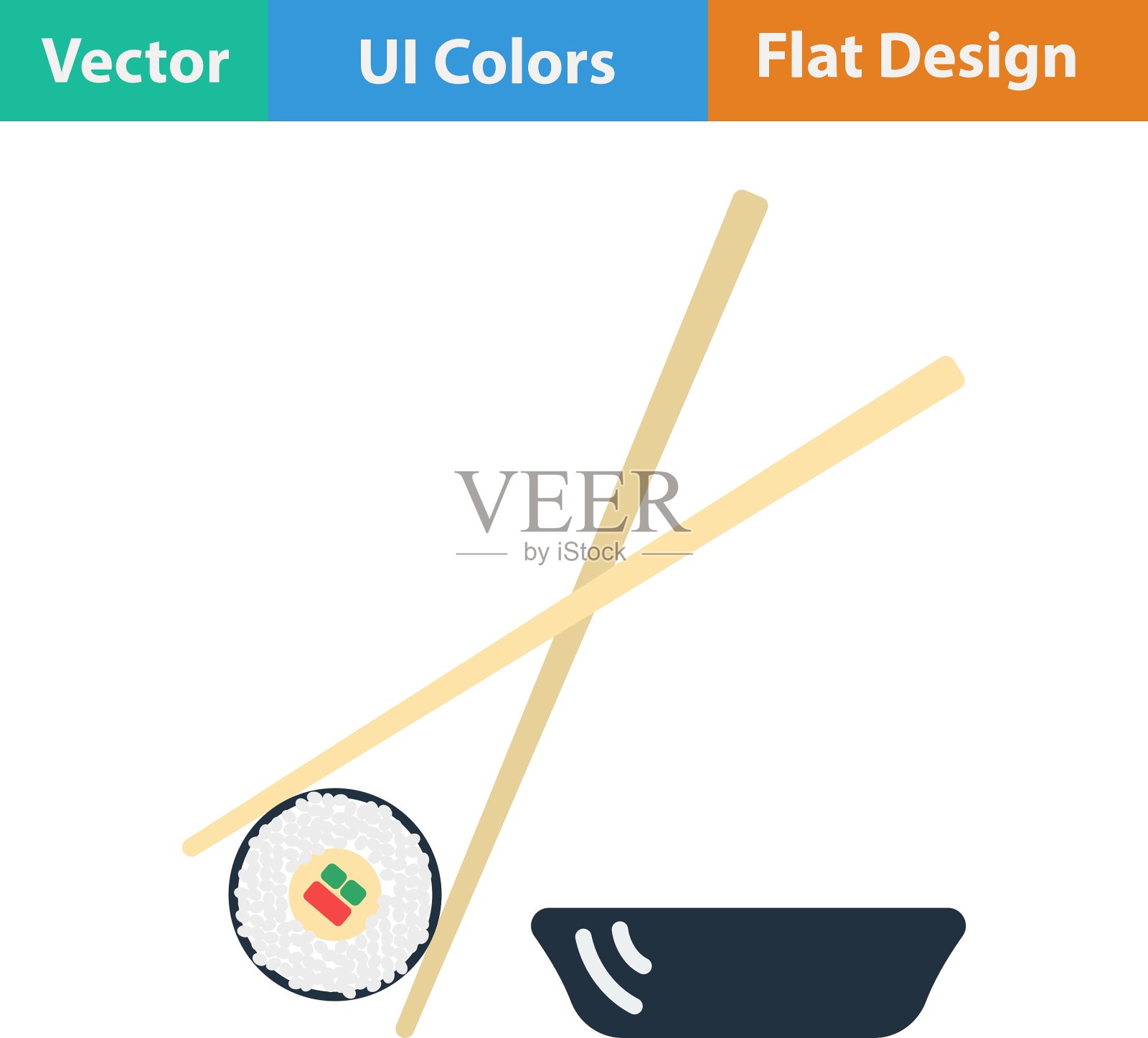 扁平化设计的寿司与棍子的图标插画图片素材