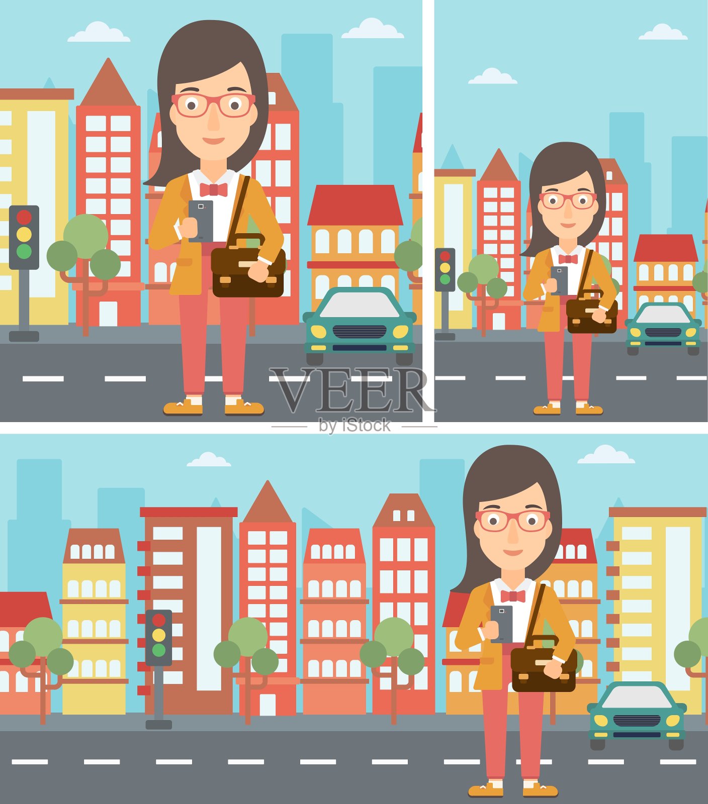 女人用的智能手机插画图片素材