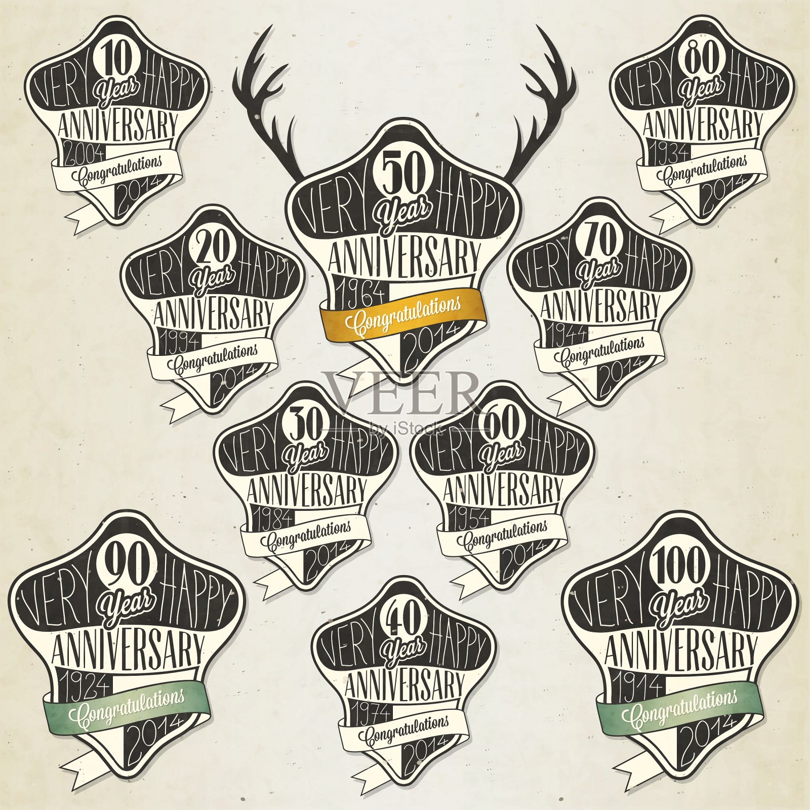 复古风格周年纪念插画图片素材