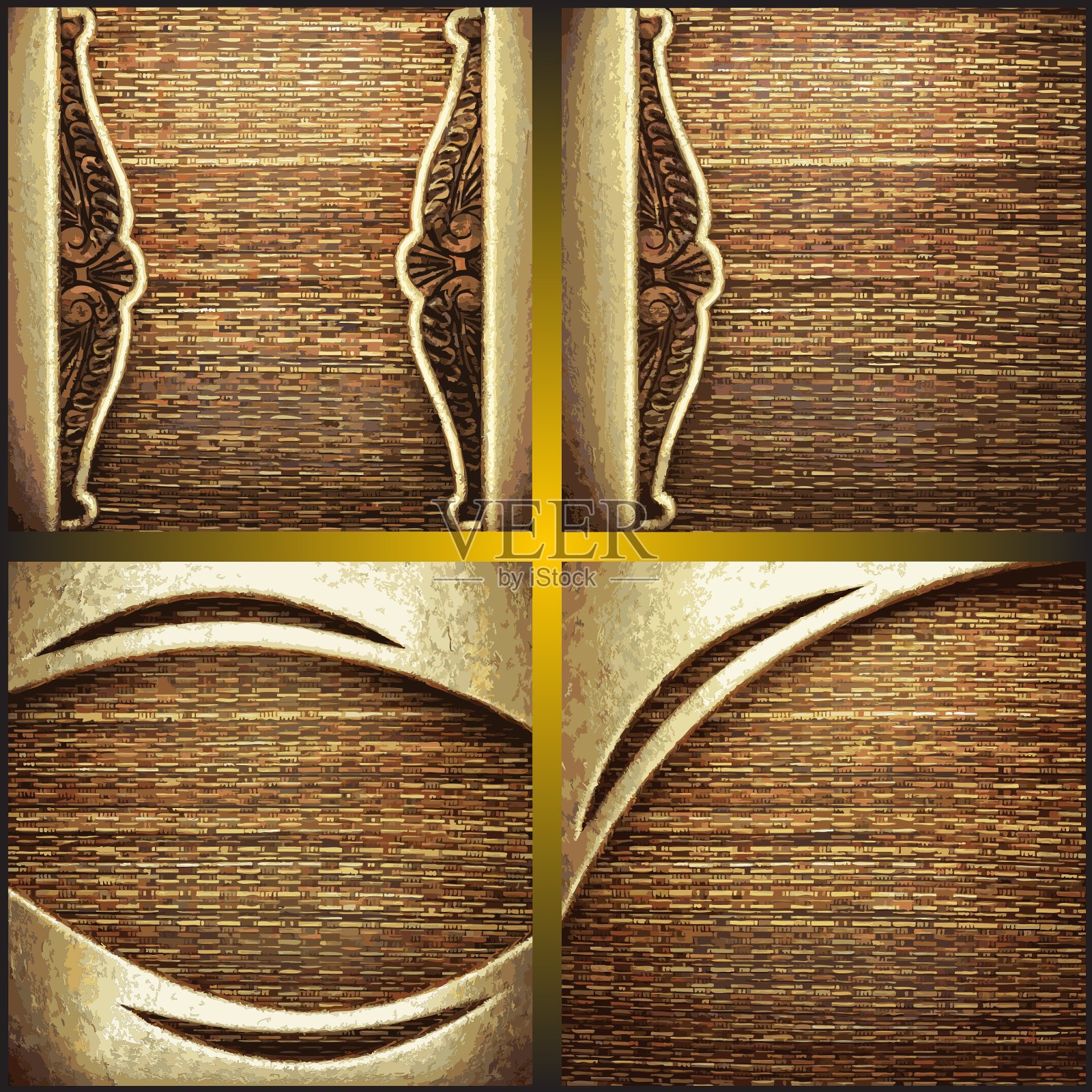 木材和黄金背景设置插画图片素材