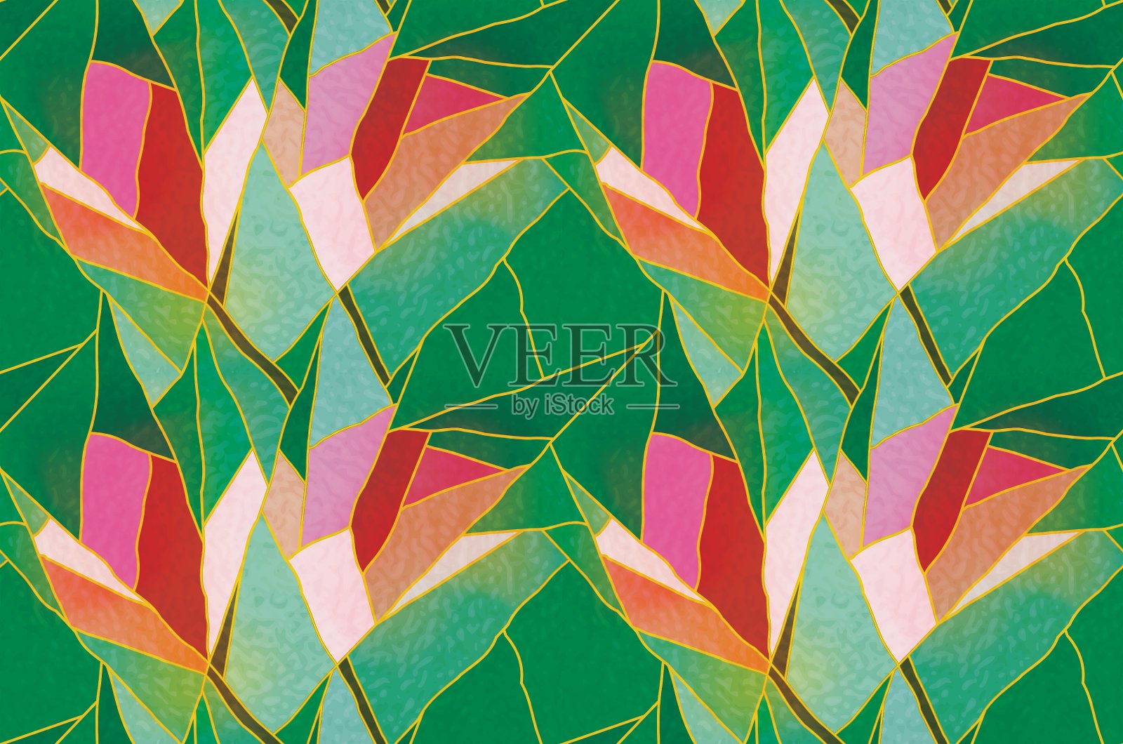 彩色无缝彩色玻璃配花插画图片素材