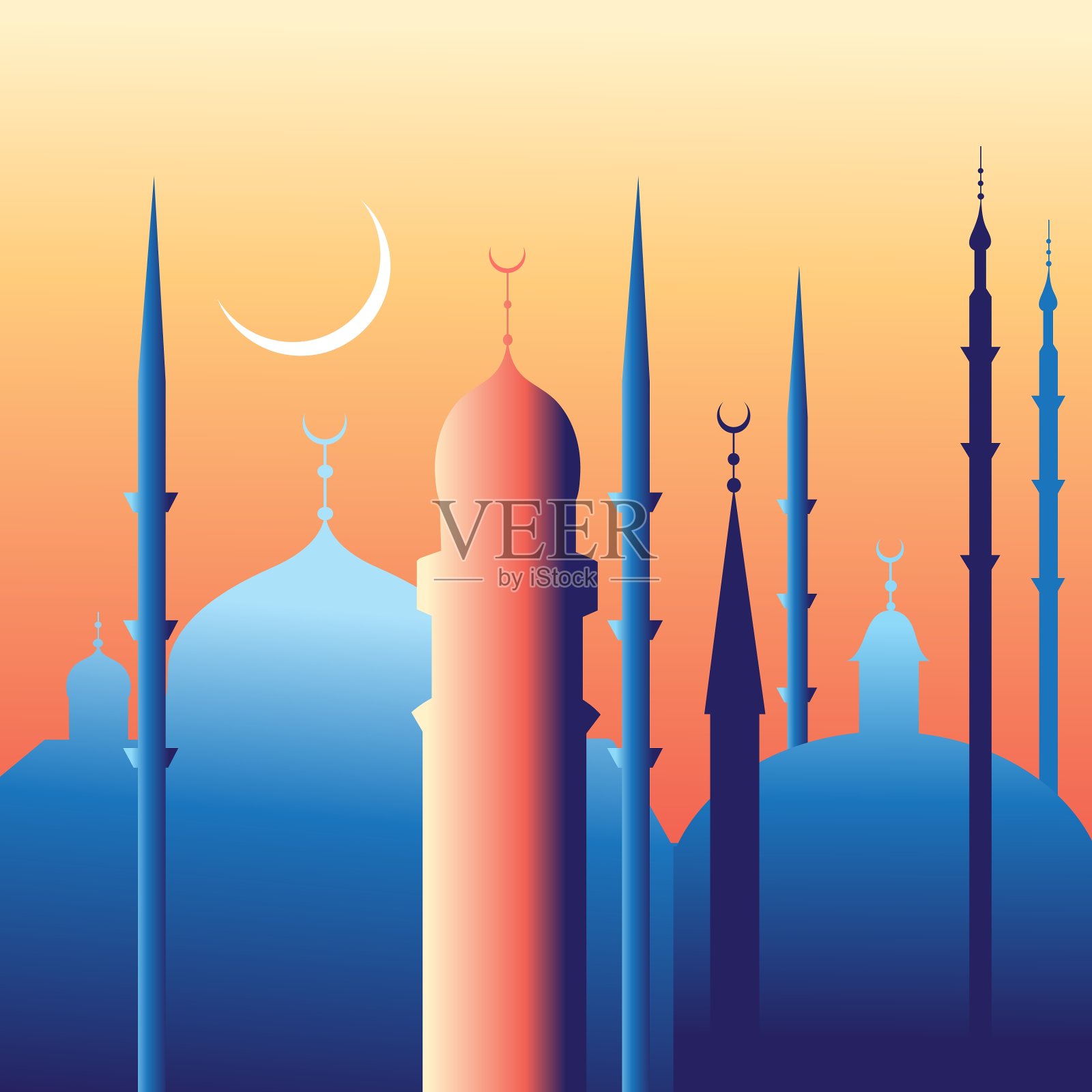 美丽的清真寺和尖塔插画图片素材